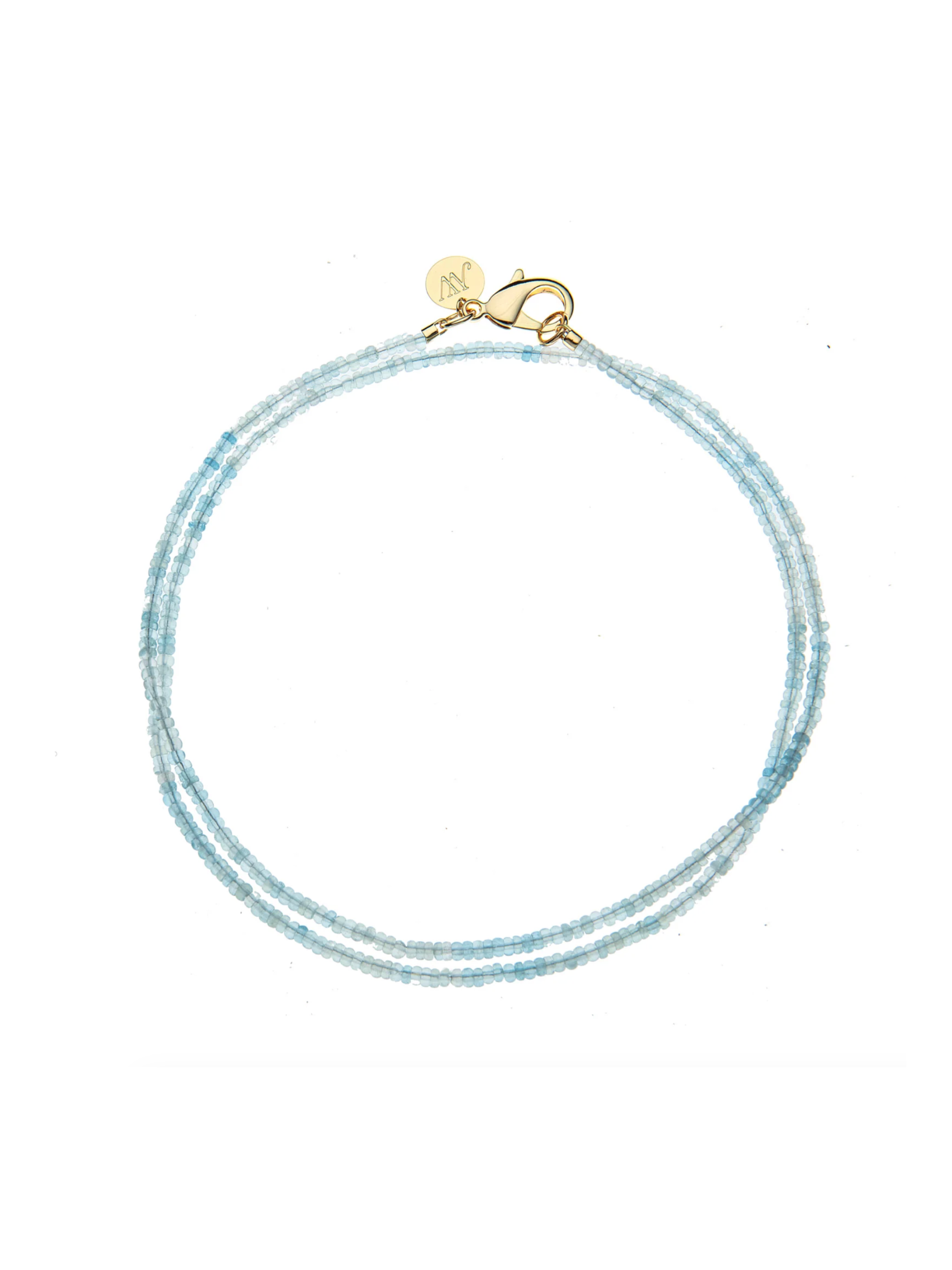 Double Wrap Diamond Cut Beaded Necklace in Aquamarine