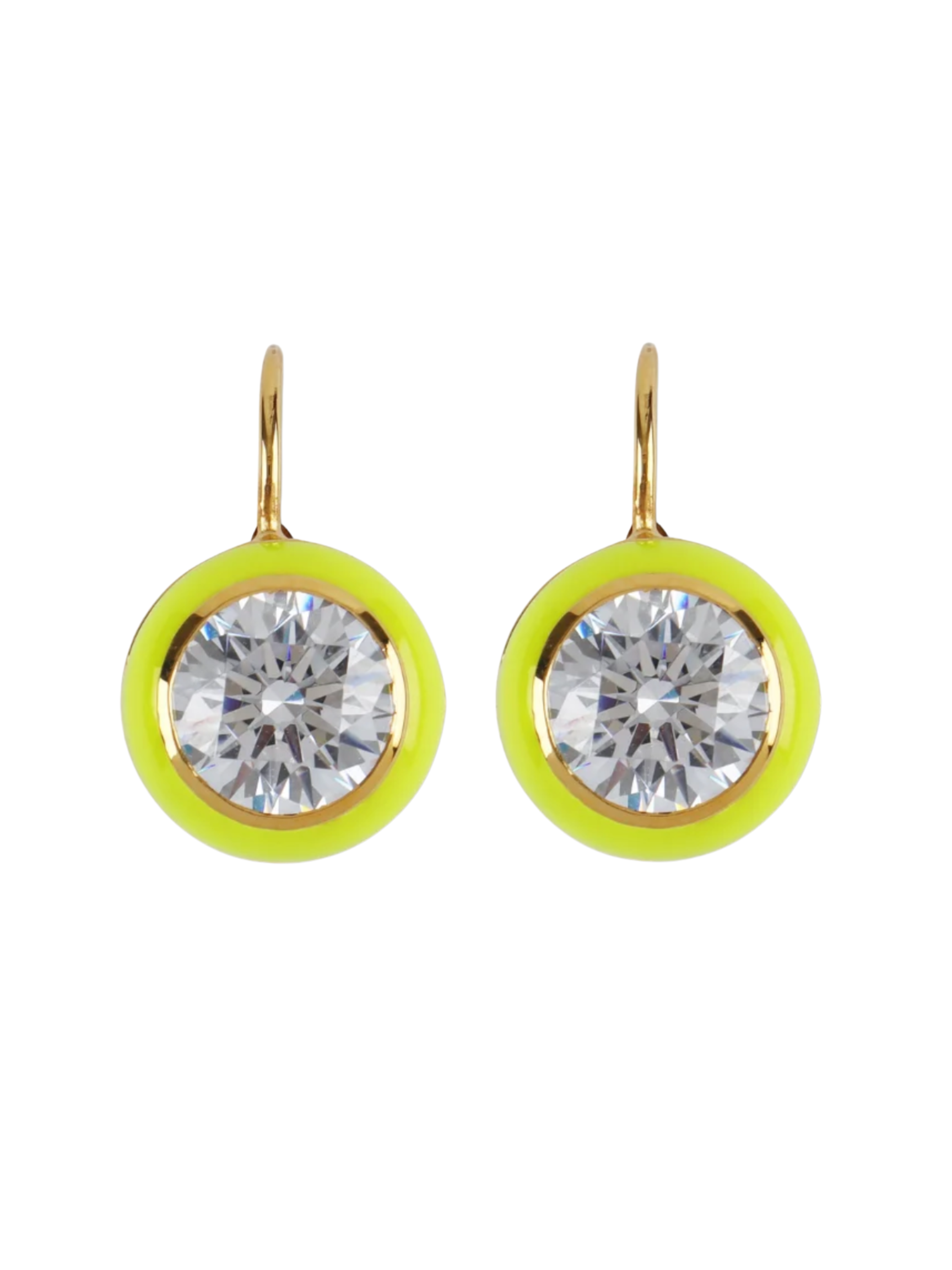 Chartreuse Enamel Bezel Drop Earring