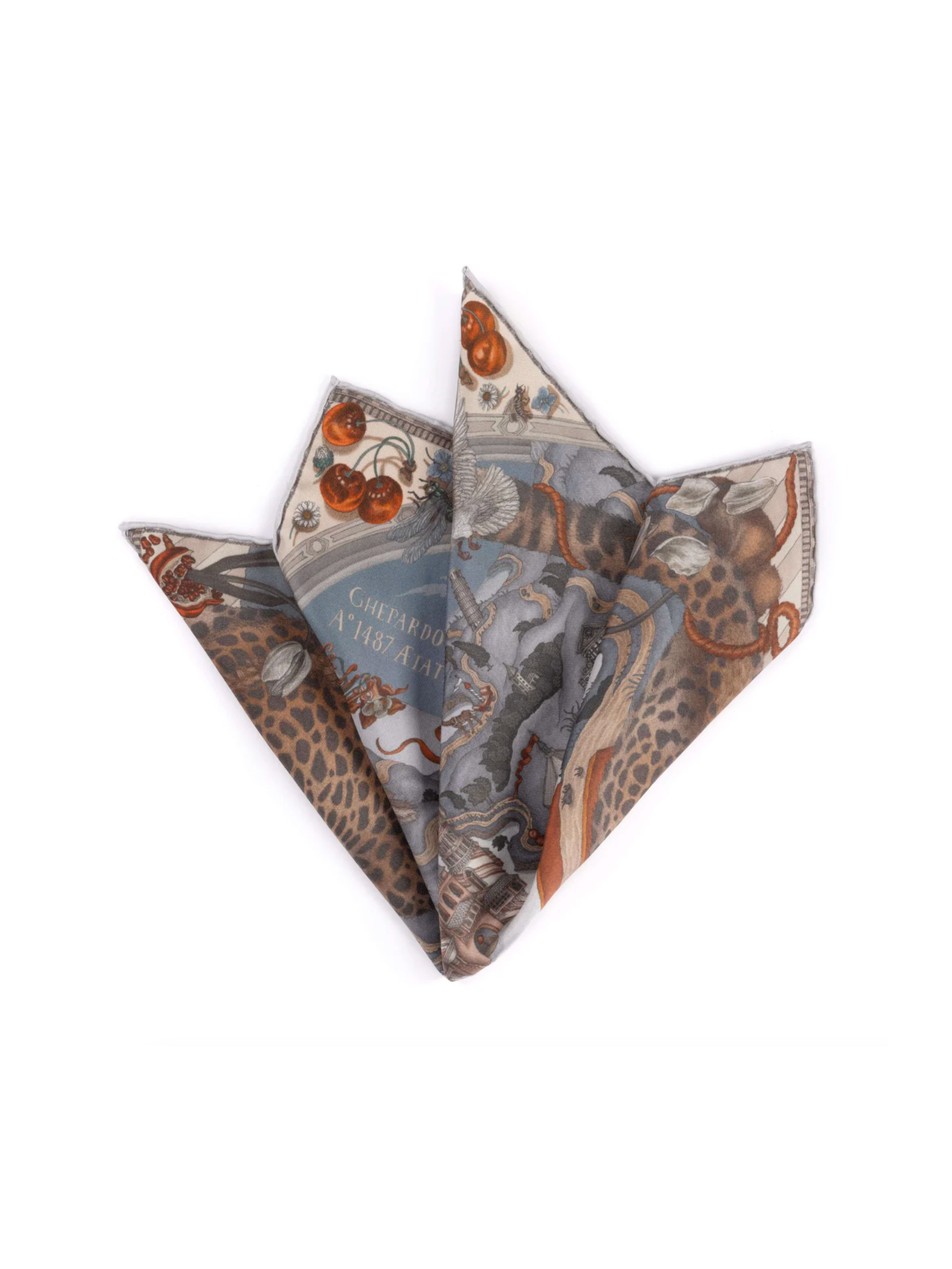 42x42 Small Silk Scarf-Medici Cheetah-Musk/Maraschino