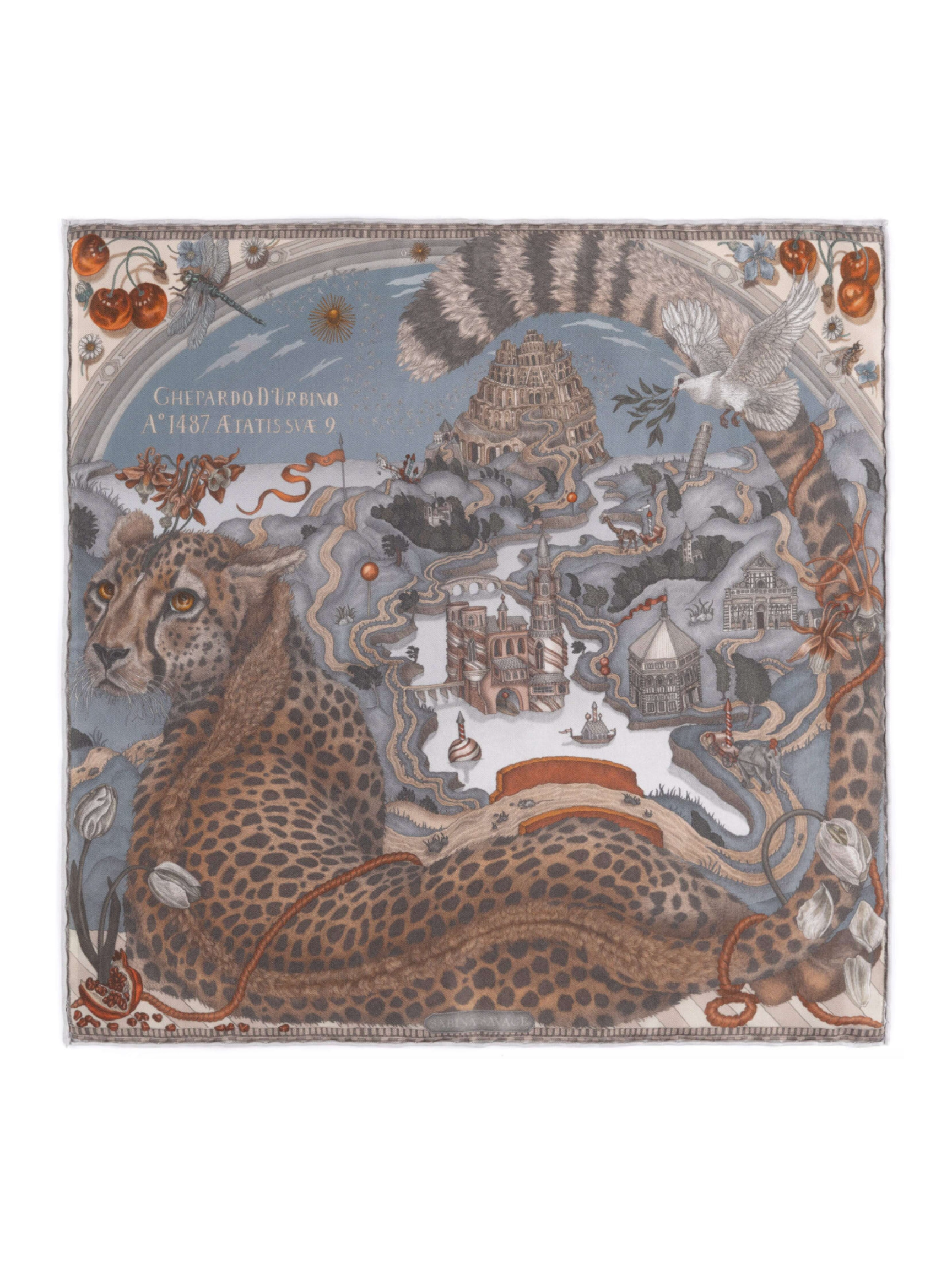 42x42 Small Silk Scarf-Medici Cheetah-Musk/Maraschino