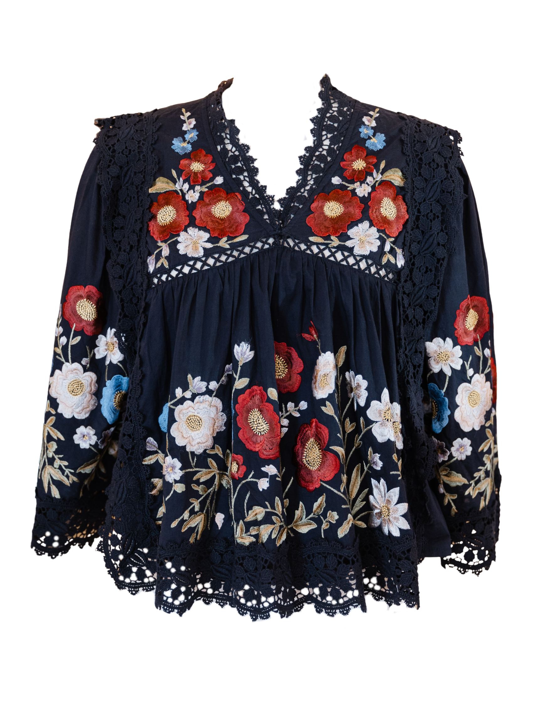 Ruwa Emb V-Neck Top - Black