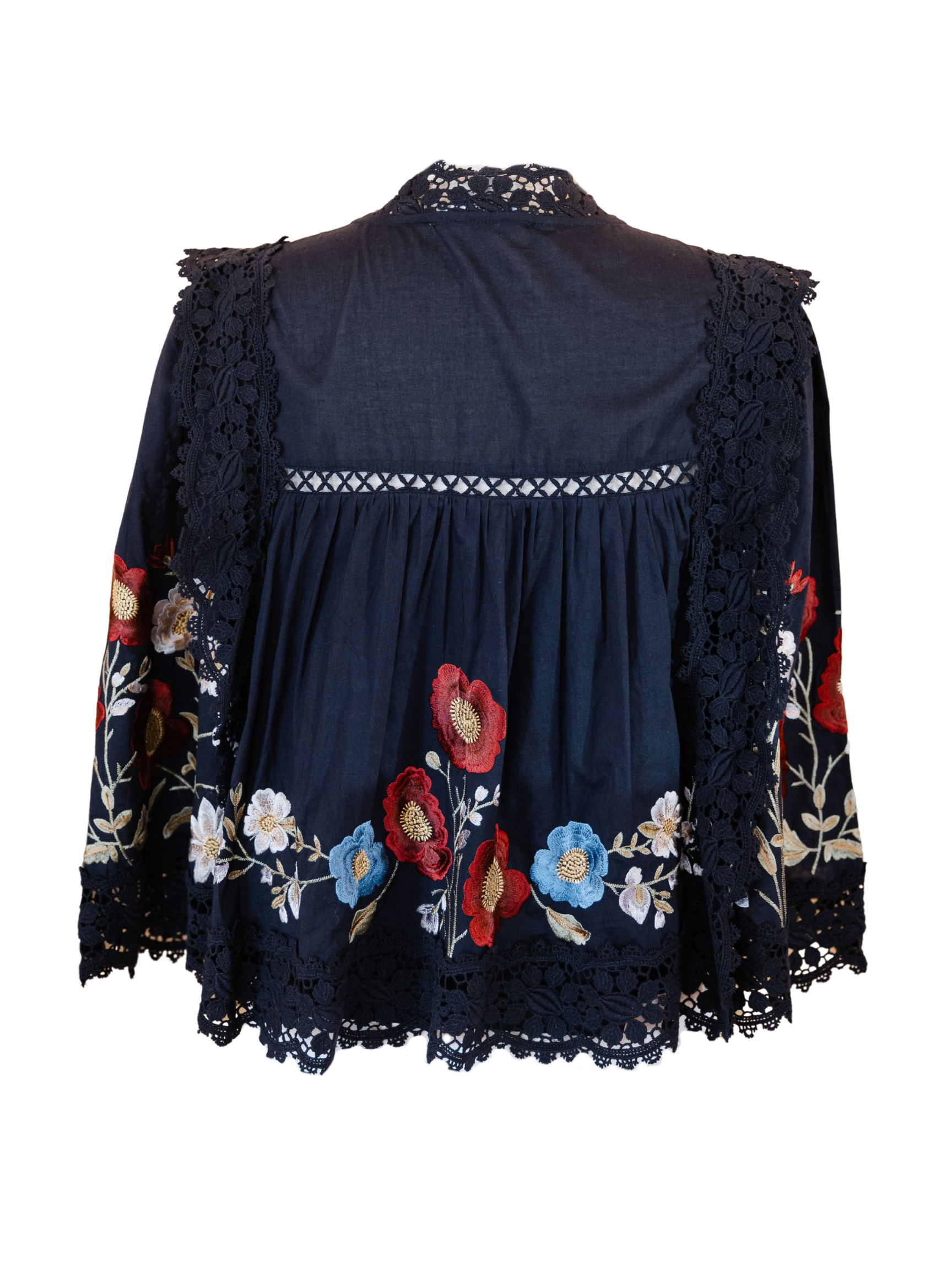 Ruwa Emb V-Neck Top - Black
