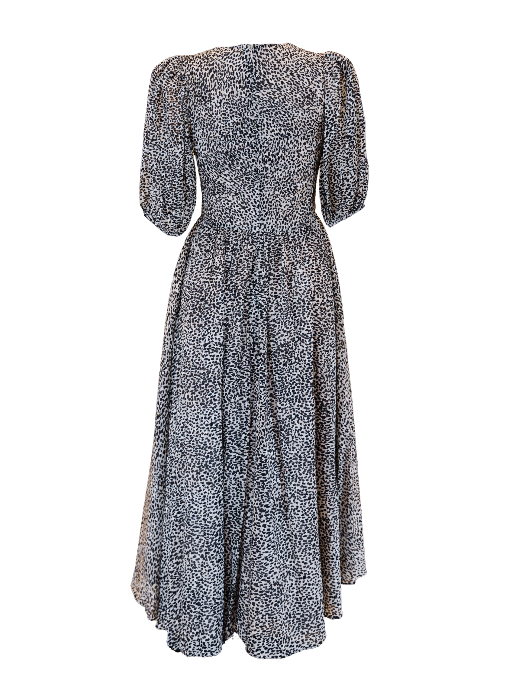 Charlize Print Ruched S/Slv Dress - Cream