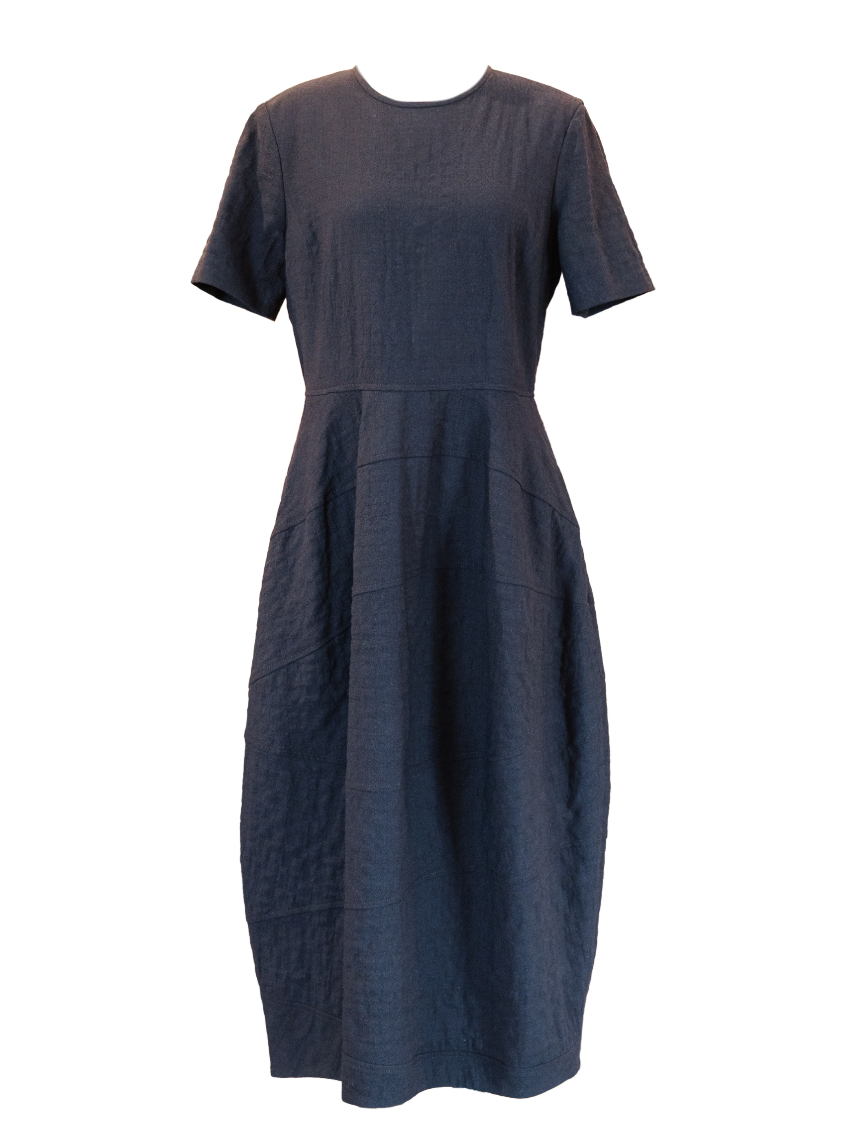 Light Crickeled Wool Cotton Dress- Black