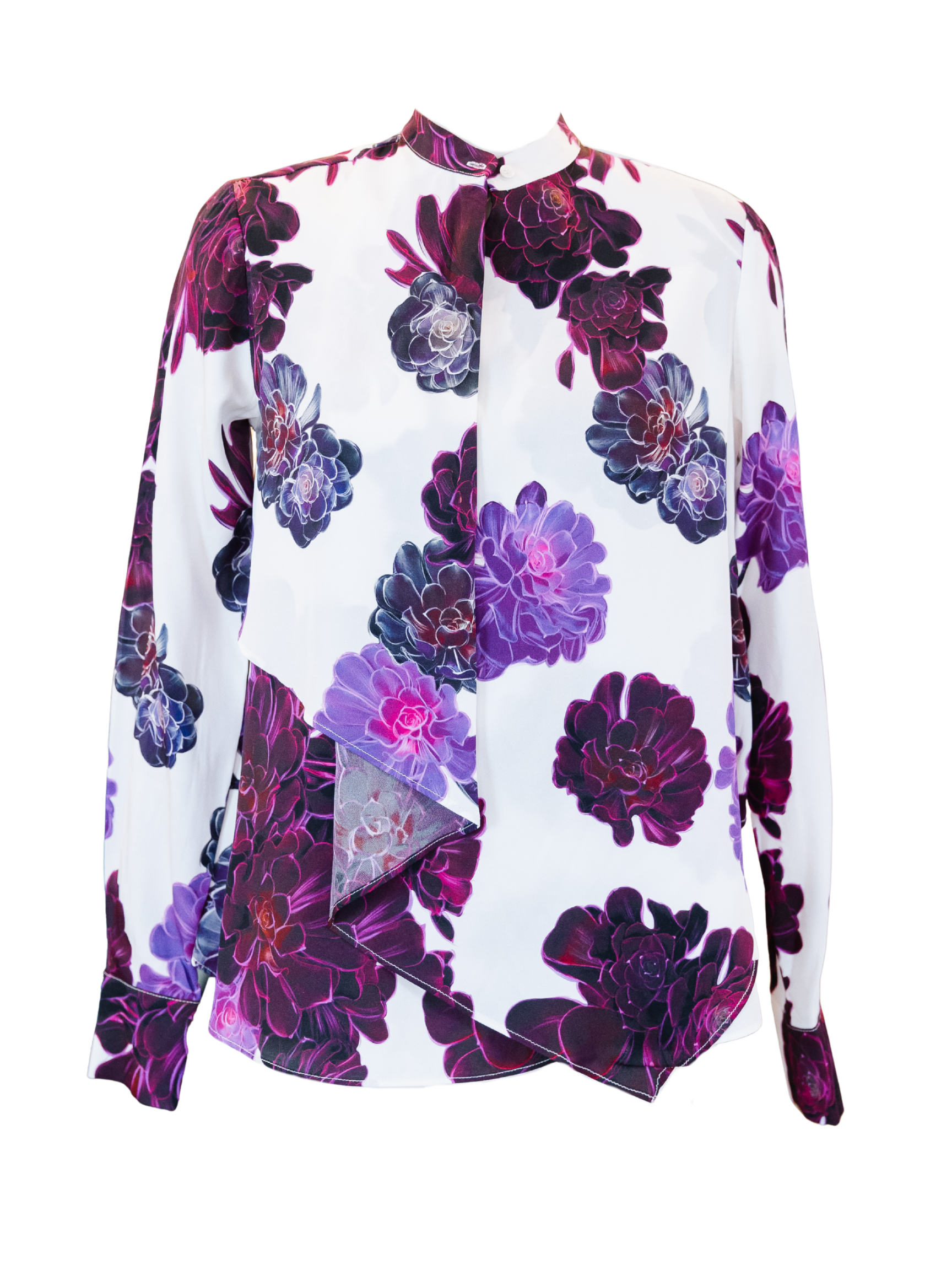 Purple Floral Top With Ruffle - Ivory
