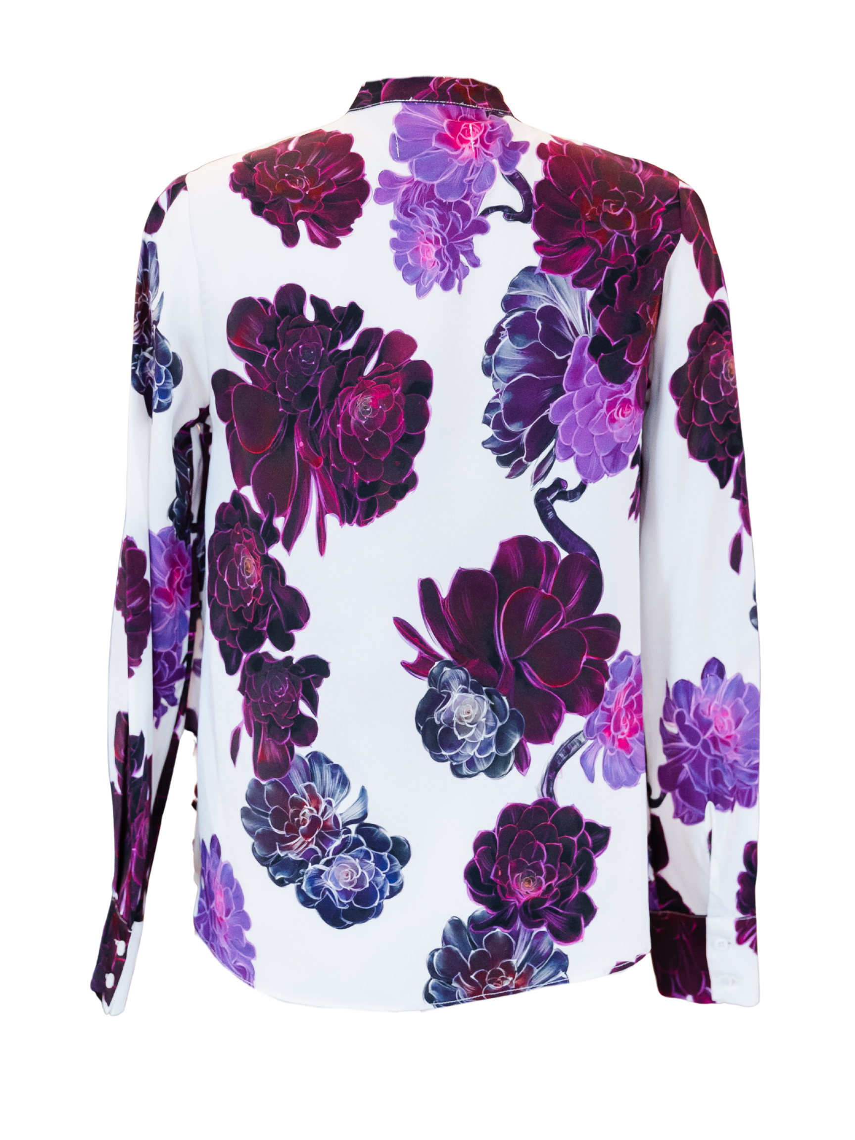 Purple Floral Top With Ruffle - Ivory