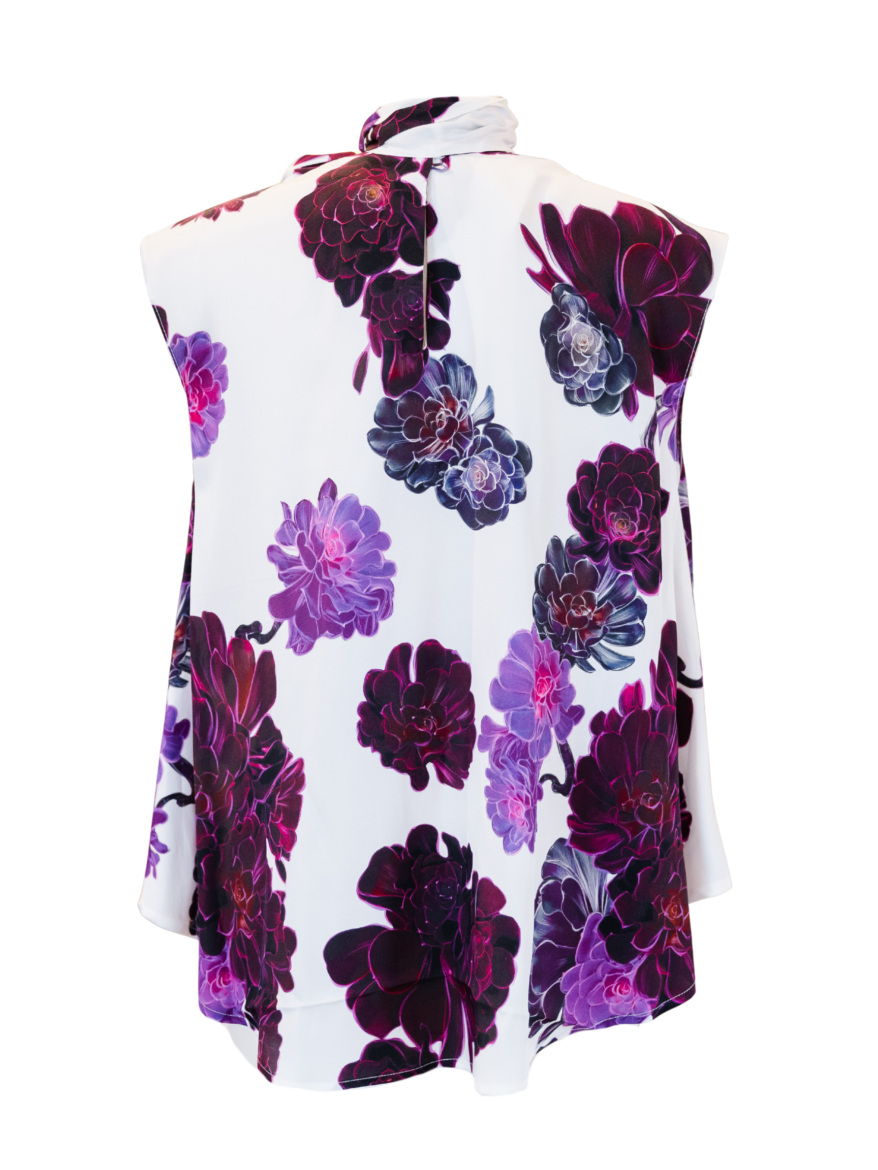 Purple Floral Sleeveless Top - Ivory
