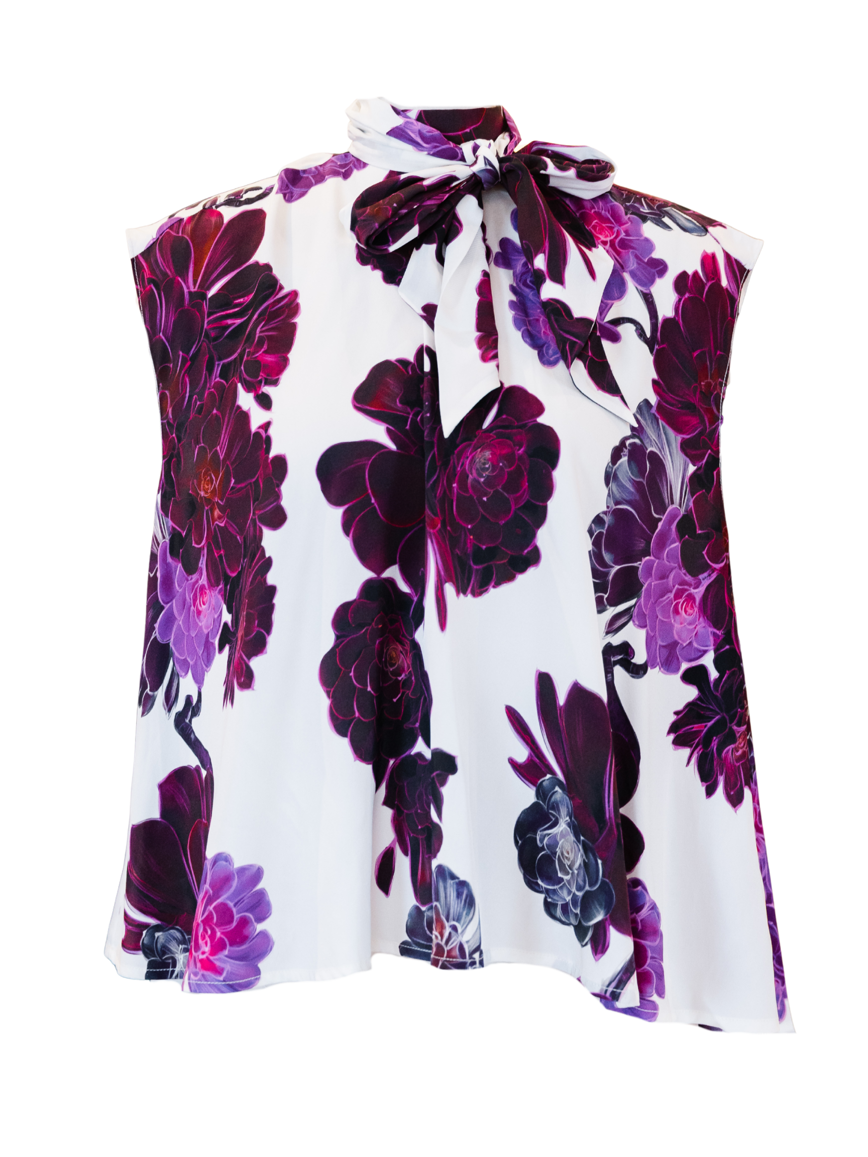Purple Floral Sleeveless Top - Ivory