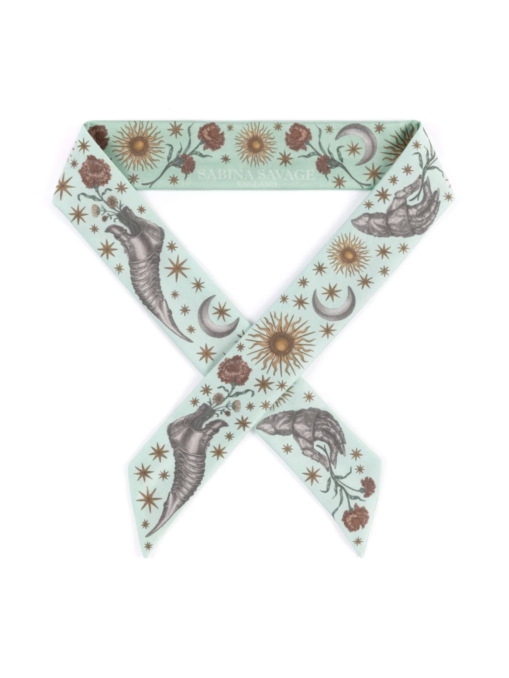 Ribbon Silk Scarf-Celestial Steed - Celadon/Salt