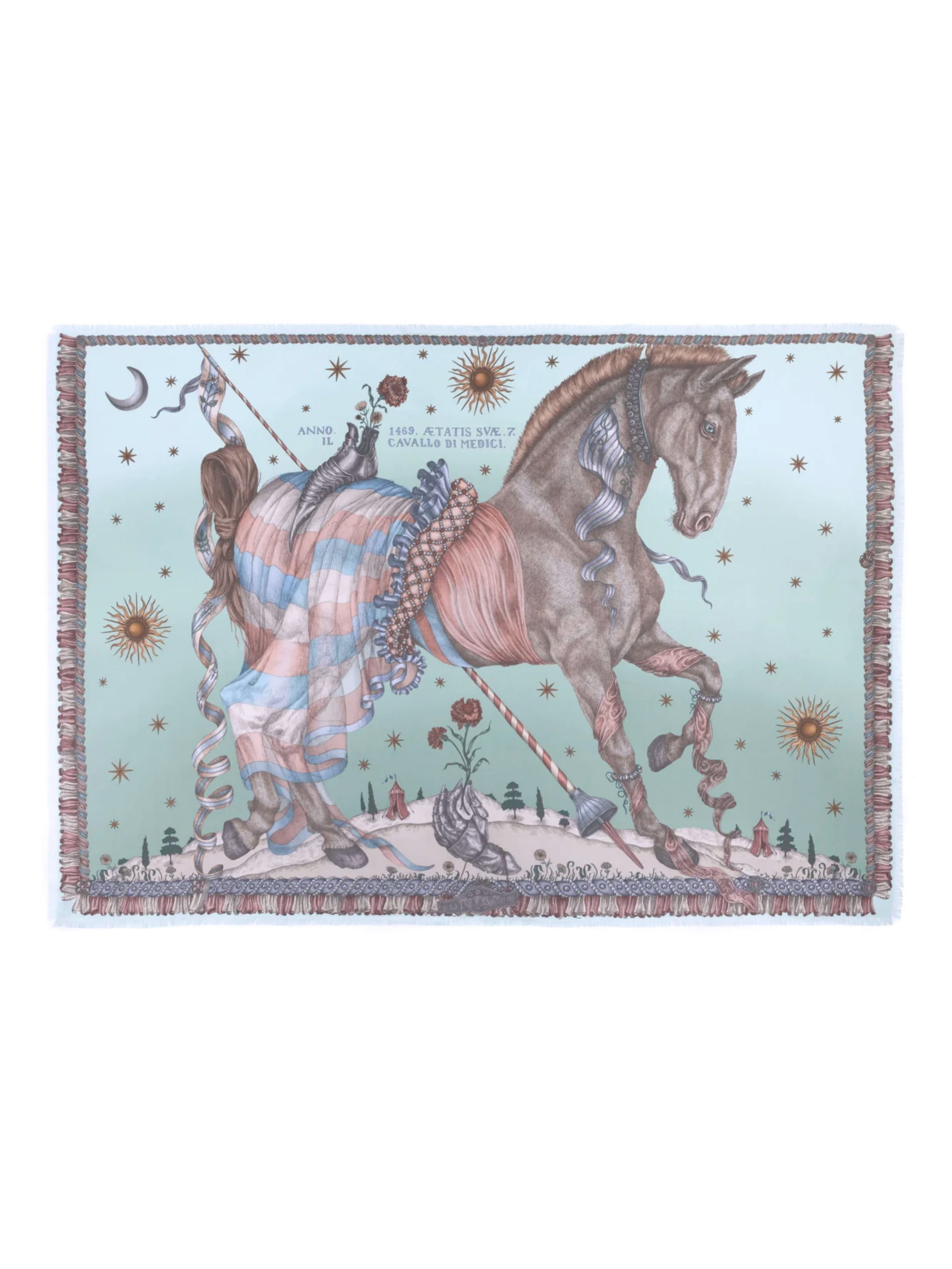 135x195 Rectangle Silk Scarf-Celestial Steed - Celadon/Salt