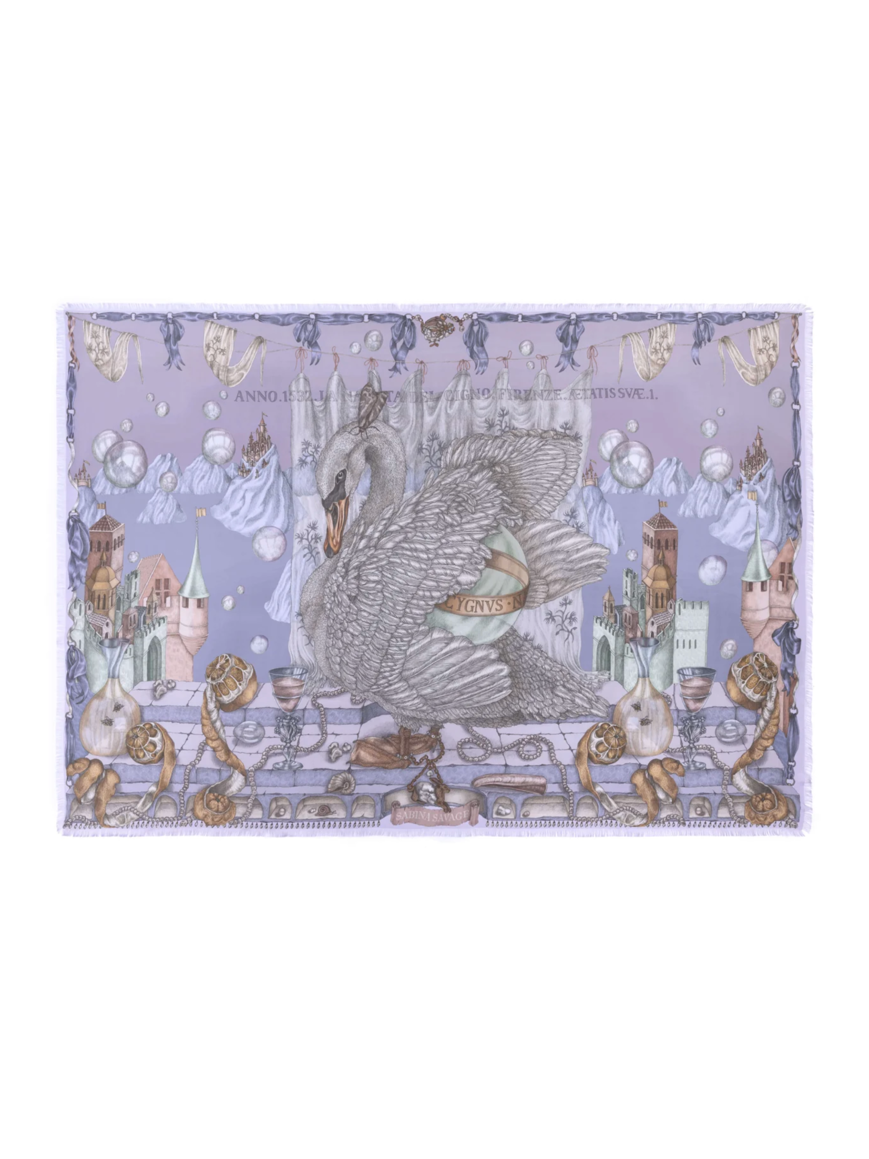 135x195 Rectangle Silk Scarf-Glass Swan - Iris/Opal