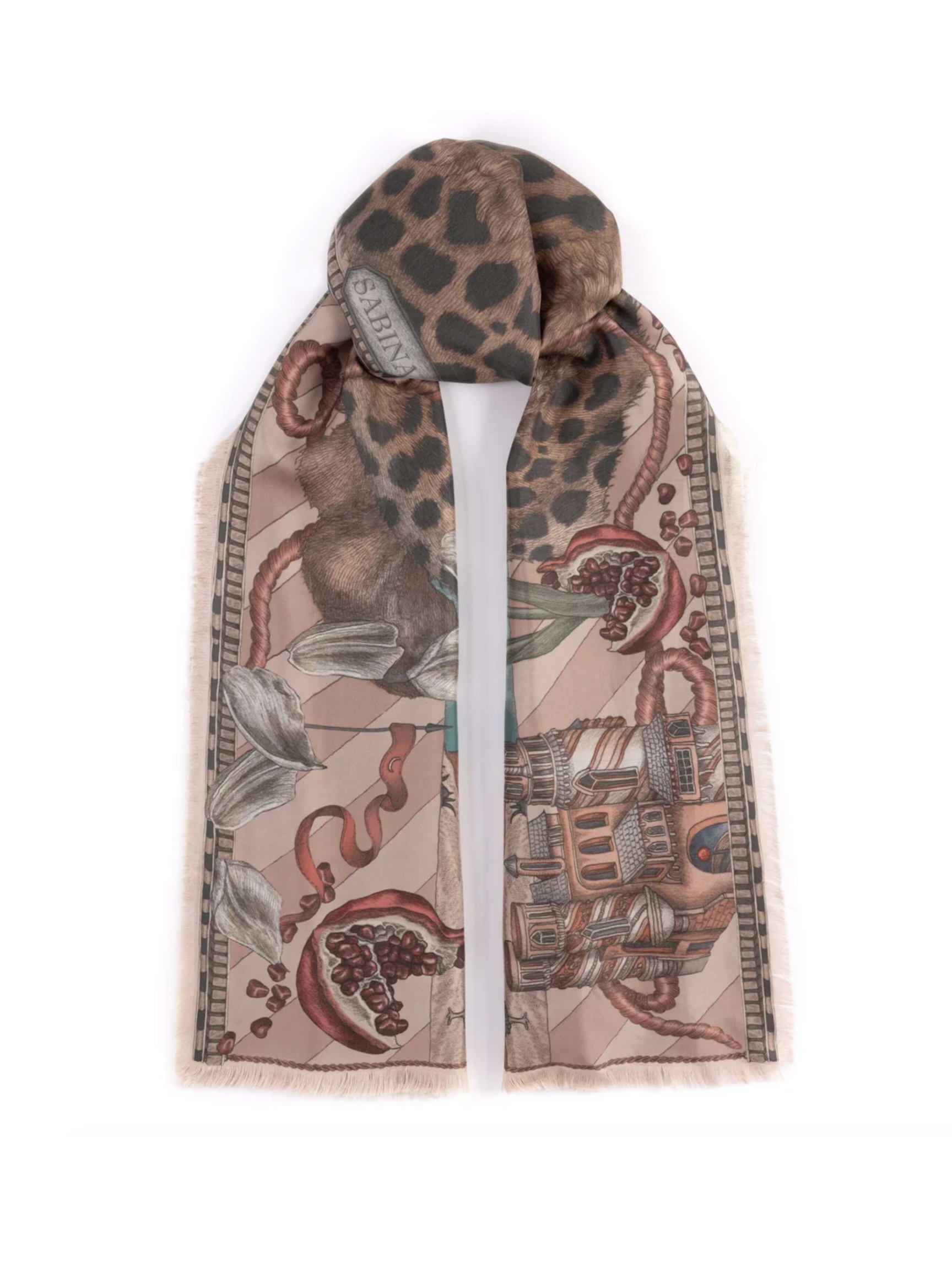 135x195 Rectangle Silk Scarf-Medici Cheetah - Morello/Mint