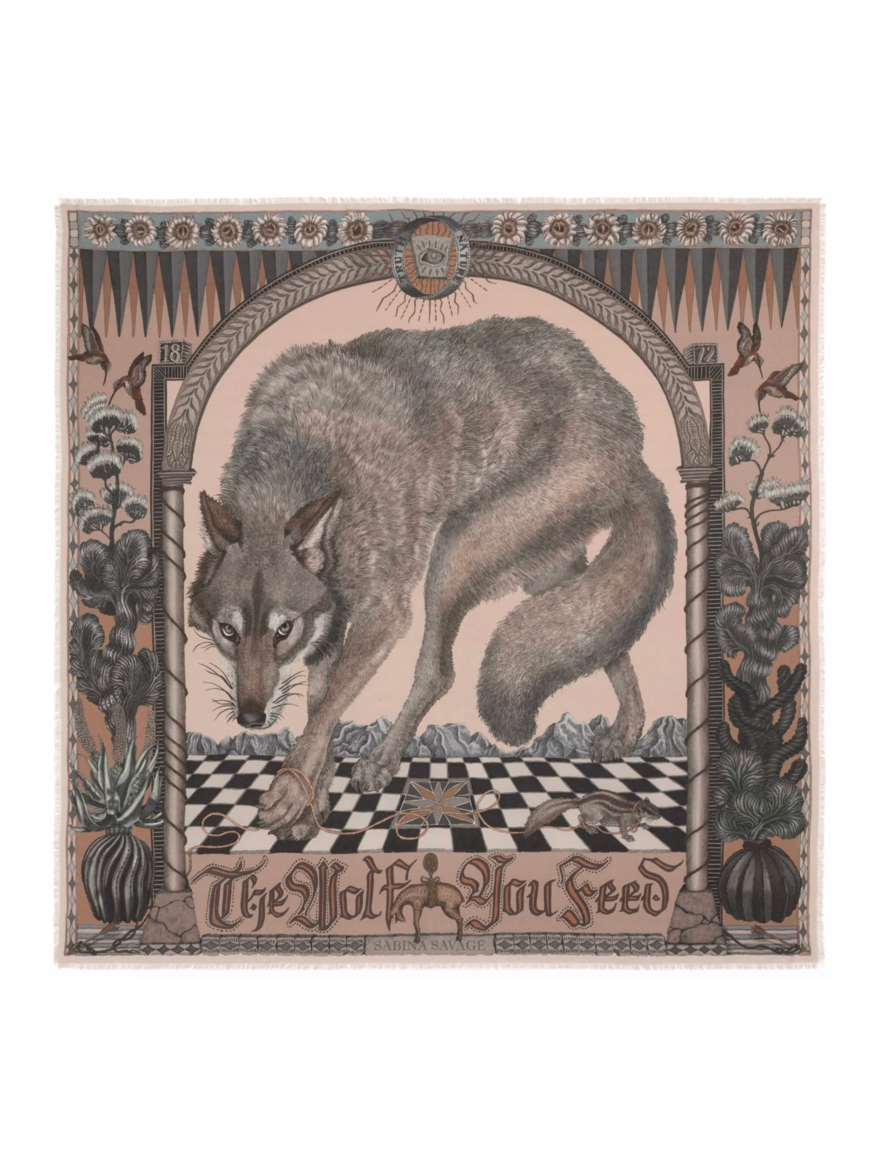 135x135 Large Silk Scarf-The Wolf You Feed - Desert/Dawn