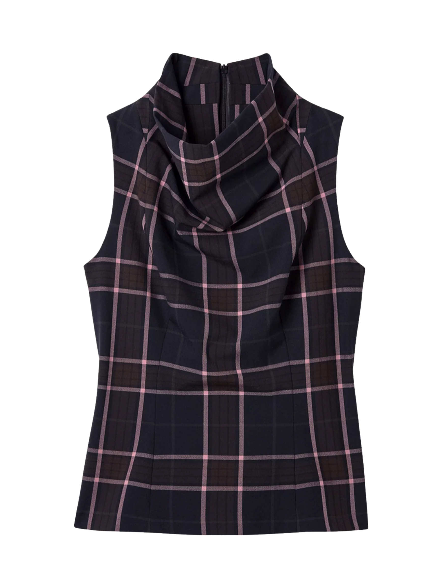 Funnel Neck Shell - Fig Plaid