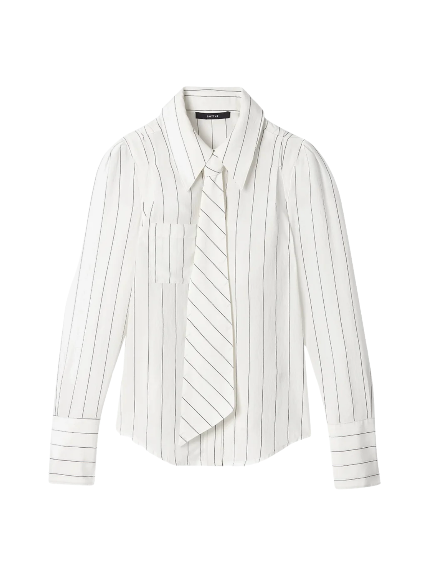 Neck Tie Box Pleat Shirt - White Stripe