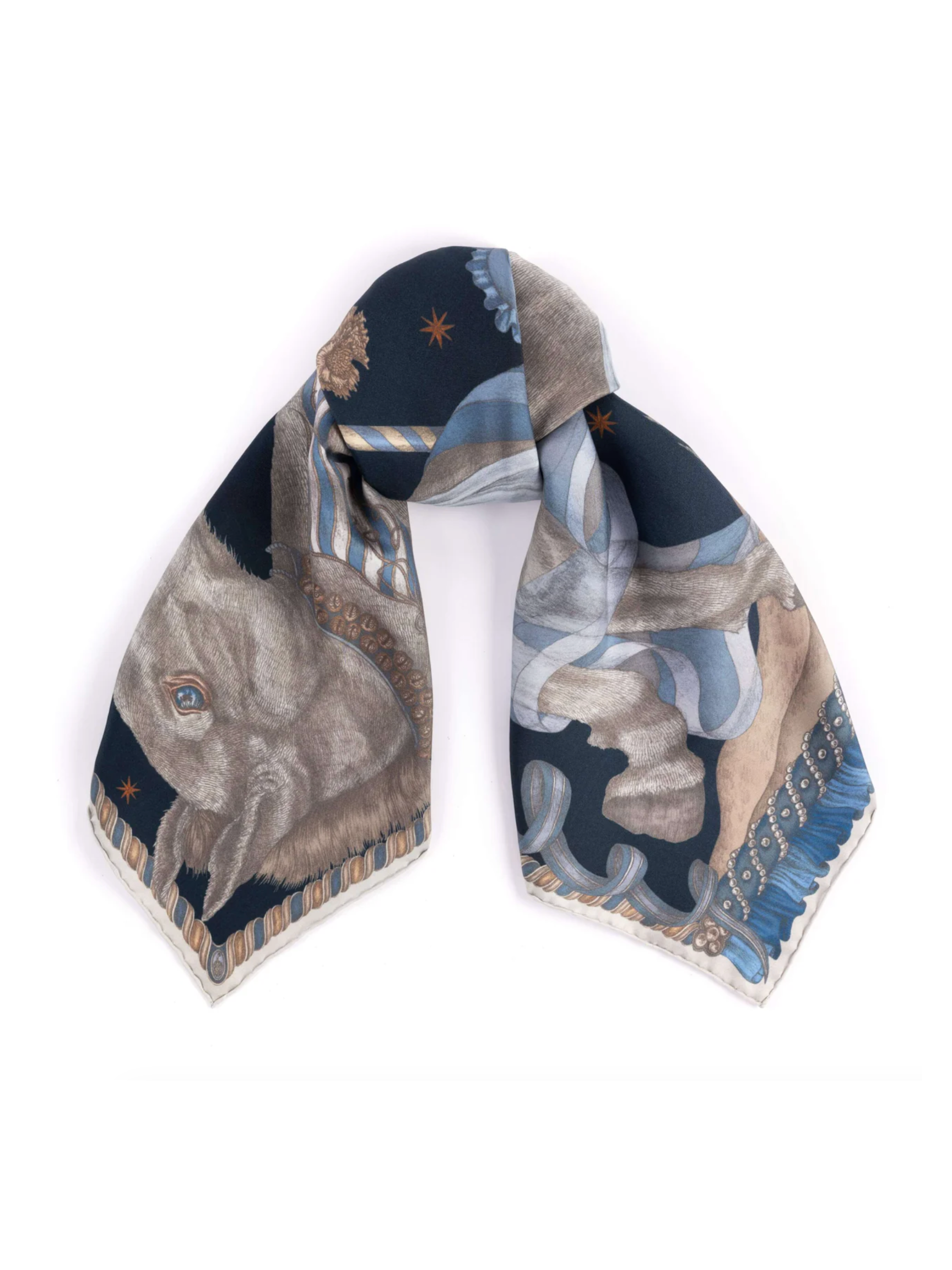 90x90 Medium Silk Scarf-Celestial Steed-Mercury/Moonstone
