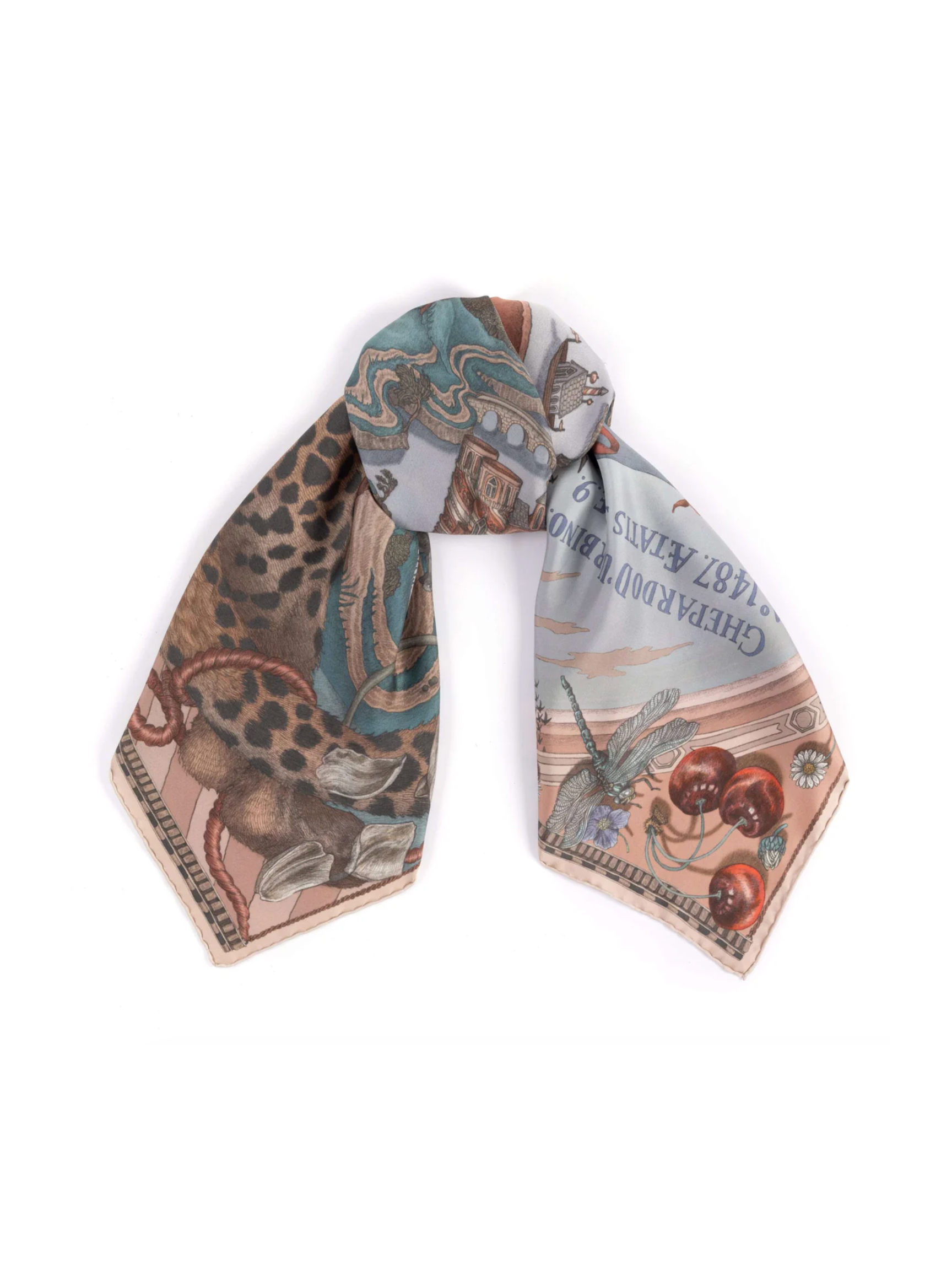 90x90 Medium Silk Scarf-Medici Cheetah-Morello/Mint