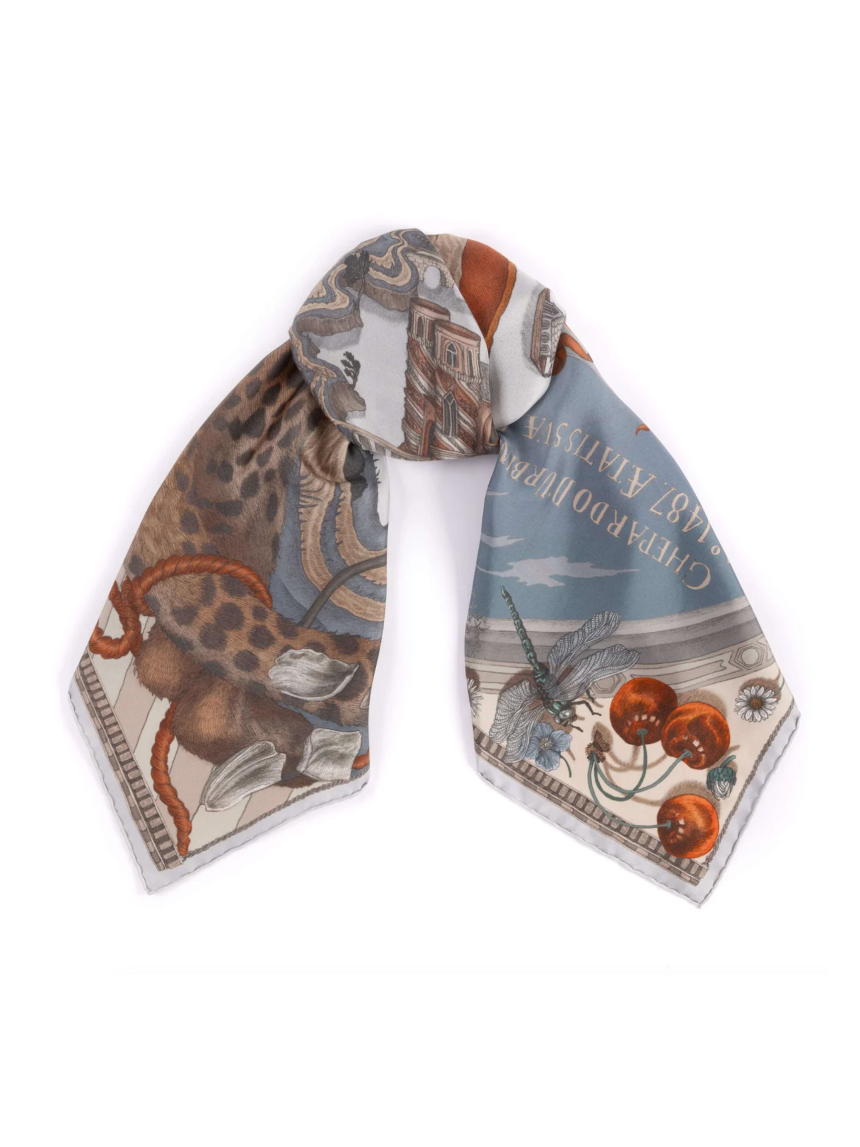 90x90 Medium Silk Scarf-Medici Cheetah-Musk/Maraschino