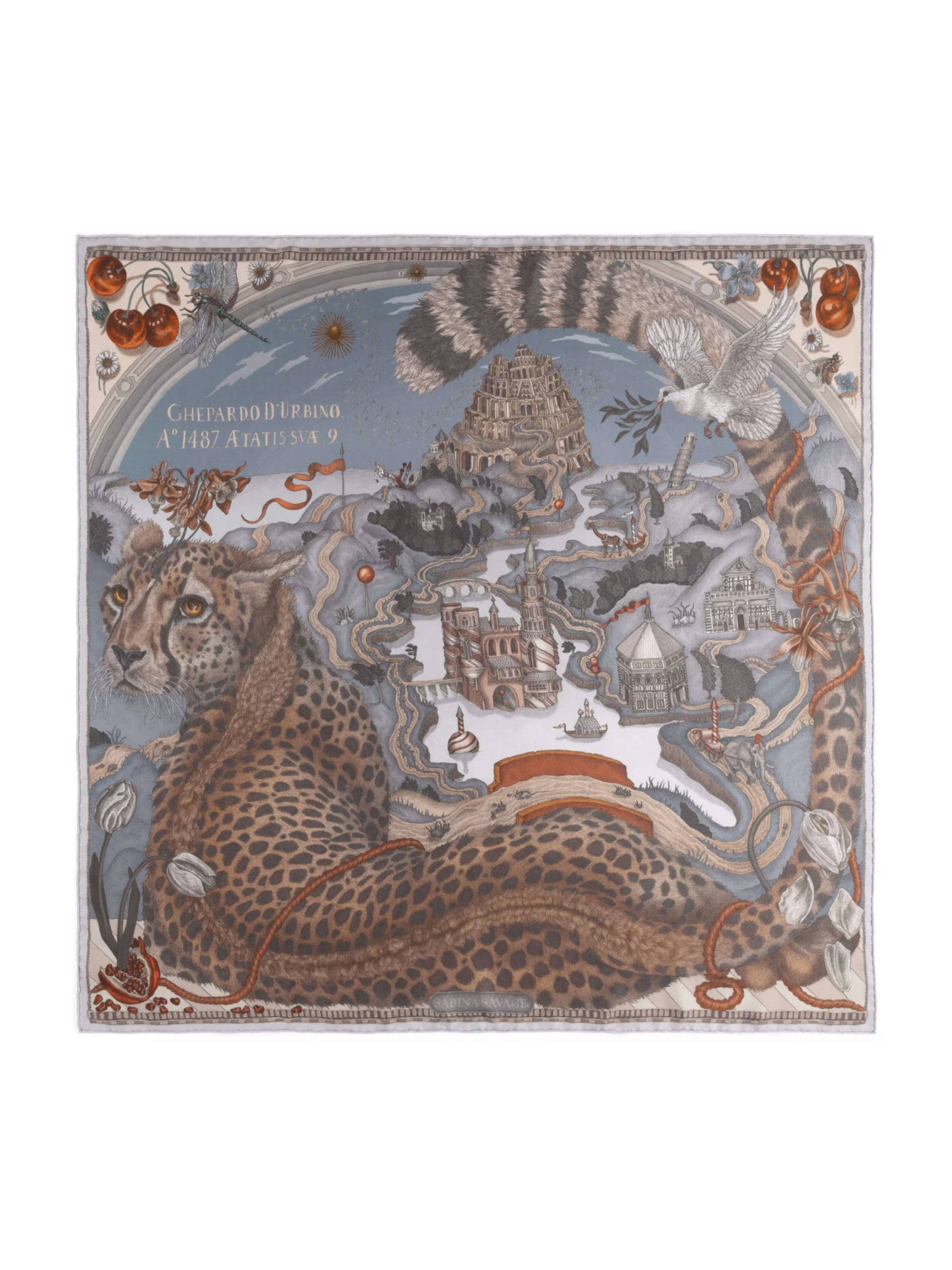 90x90 Medium Silk Scarf-Medici Cheetah-Musk/Maraschino