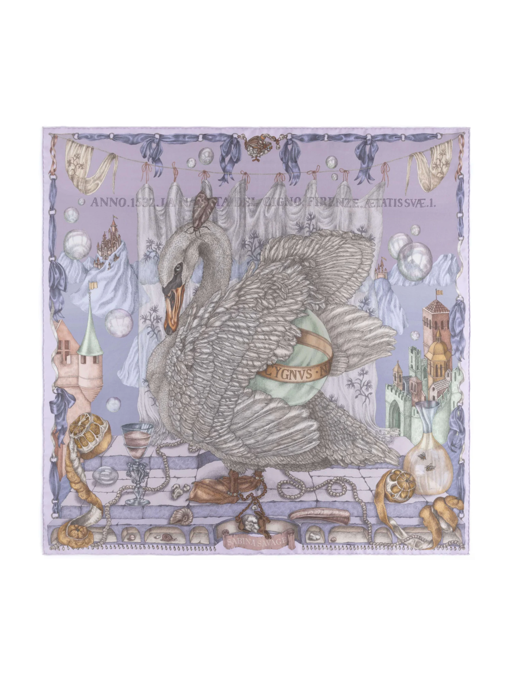 90x90 Medium Silk Scarf-Glass Swan-Iris/Opal