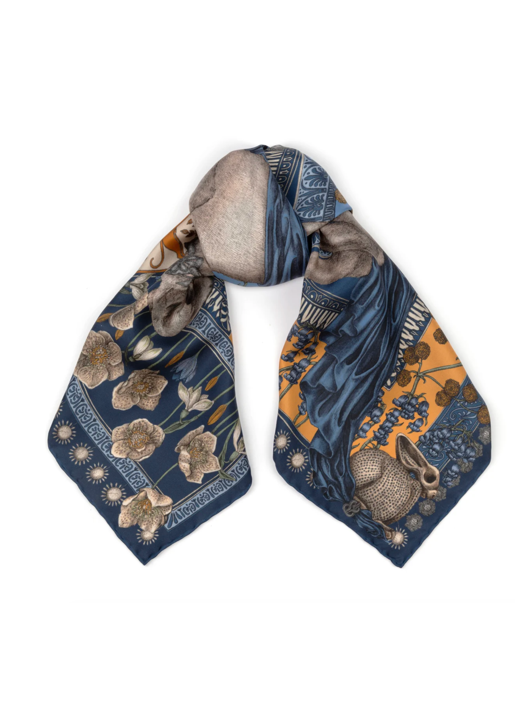 90x90 Medium Silk Scarf - Honouring Argos - Marine/Apricot