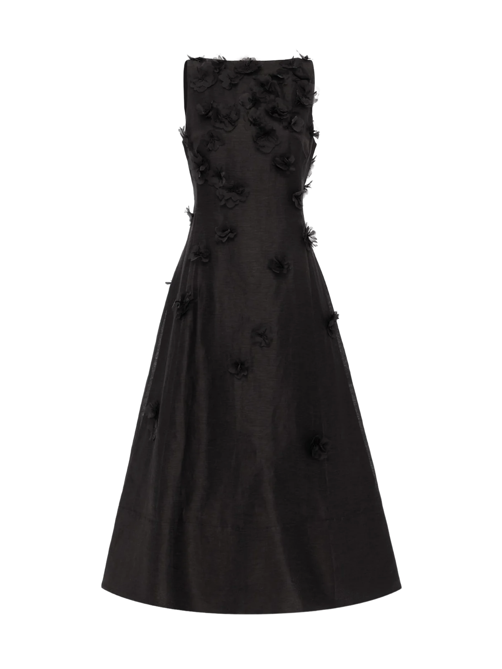Cleo Petal Sleeveless Midi Dress- Ebony