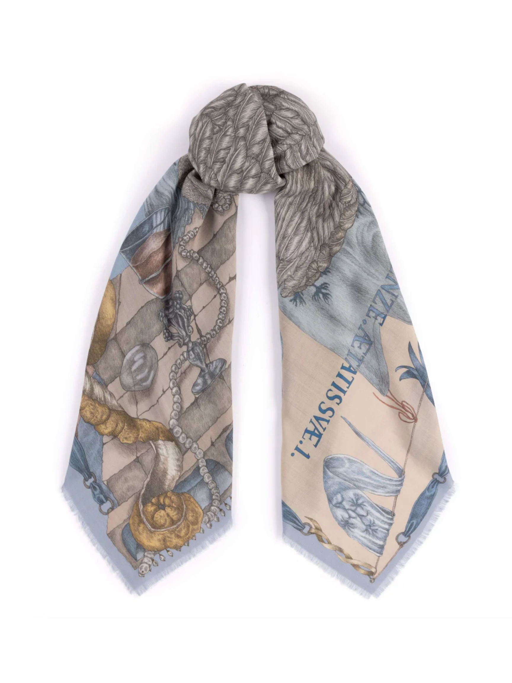 135x135 Large Silk Scarf-Glass Swan-Crystal/Calcite