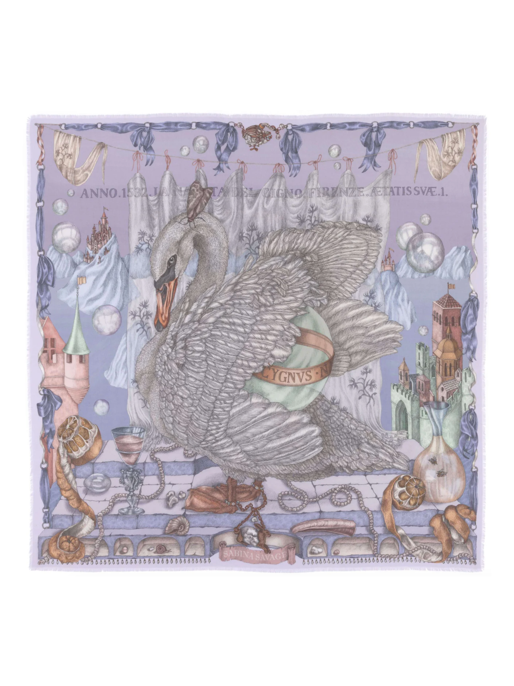 135x135 Large Silk Scarf-Glass Swan-Iris/Opal