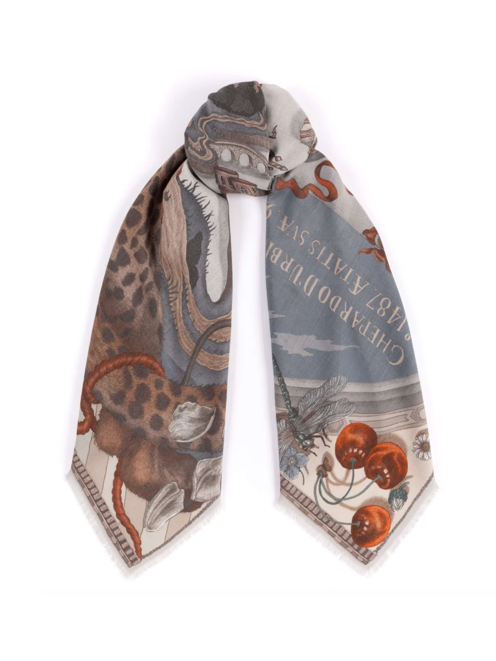 135x135 Large Silk Scarf-Medici Cheetah-Musk/Maraschino