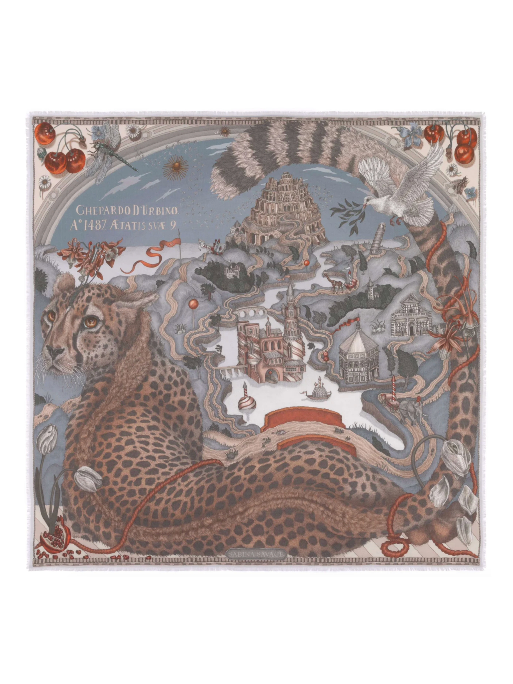 135x135 Large Silk Scarf-Medici Cheetah-Musk/Maraschino