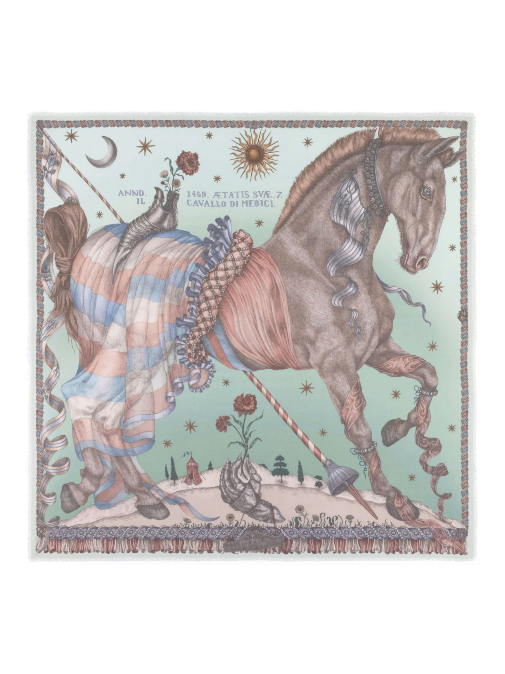 135x135 Large Silk Scarf-Celestial Steed-Celadon/Salt