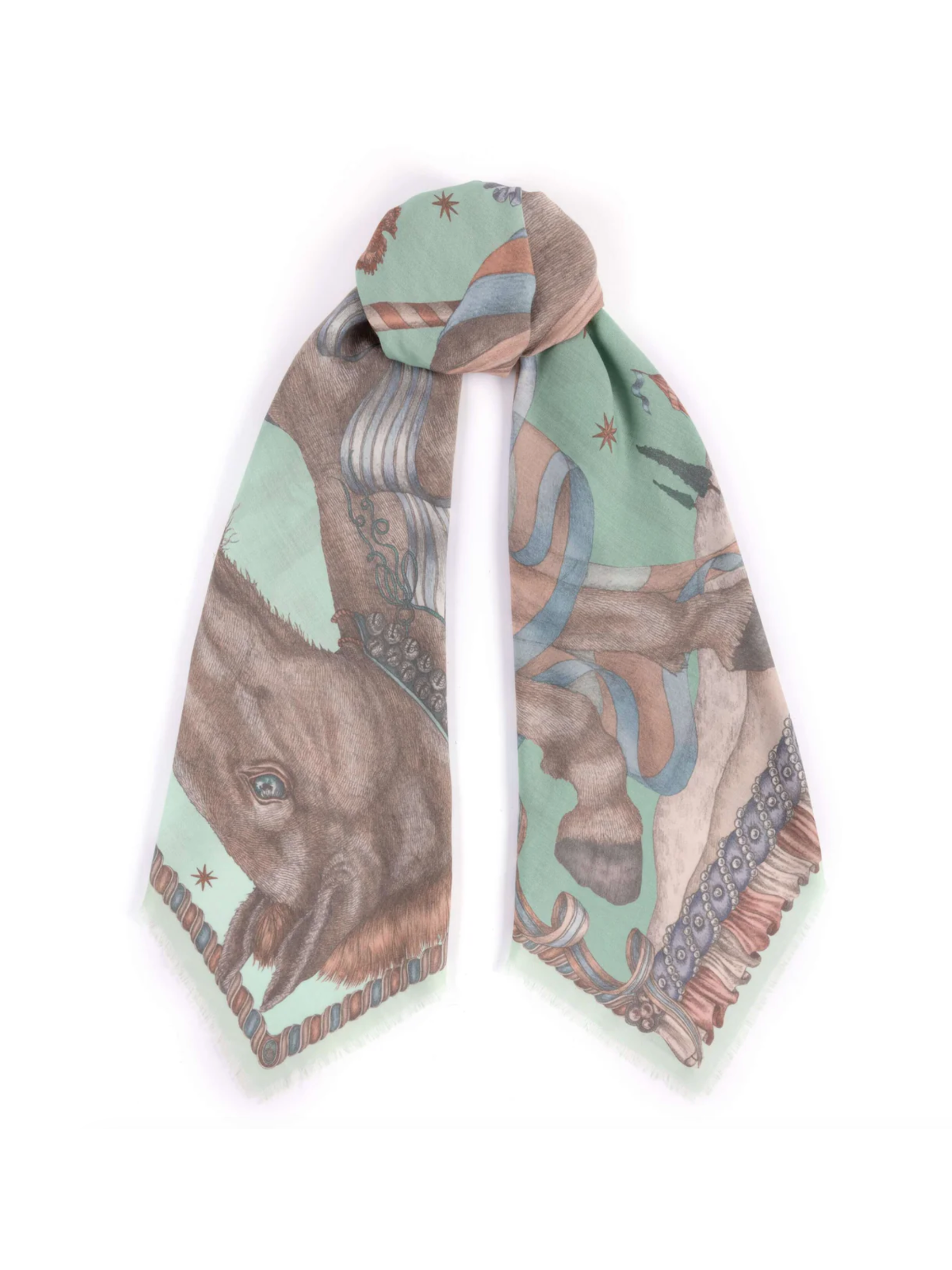 135x135 Large Silk Scarf-Celestial Steed-Celadon/Salt