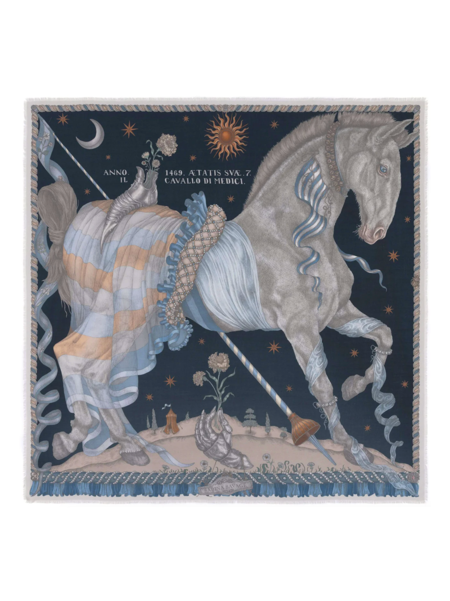 135x135 Large Silk Scarf-Celestial Steed-Mercury/Moonstone