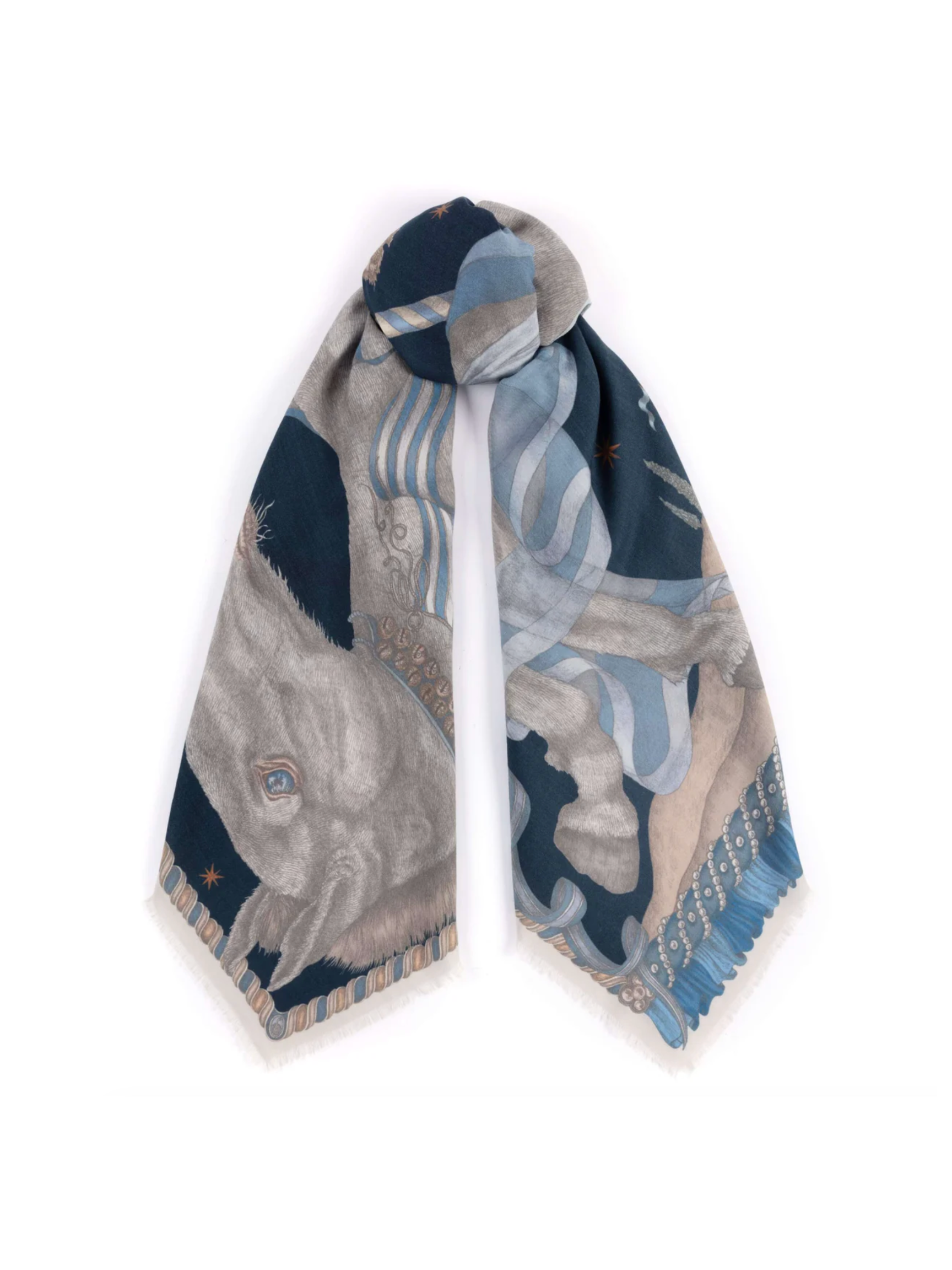 135x135 Large Silk Scarf-Celestial Steed-Mercury/Moonstone