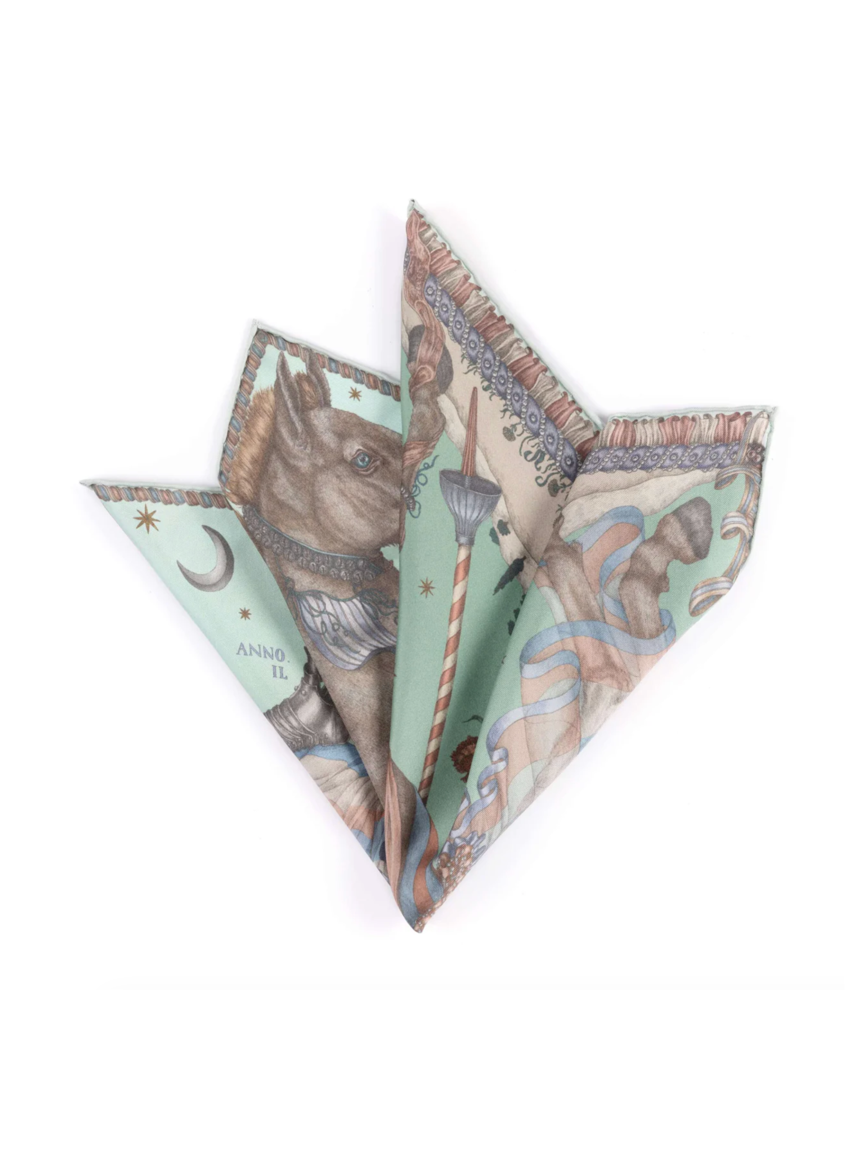 42x42 Small Silk Scarf-Celestial Steed-Celadon/Salt