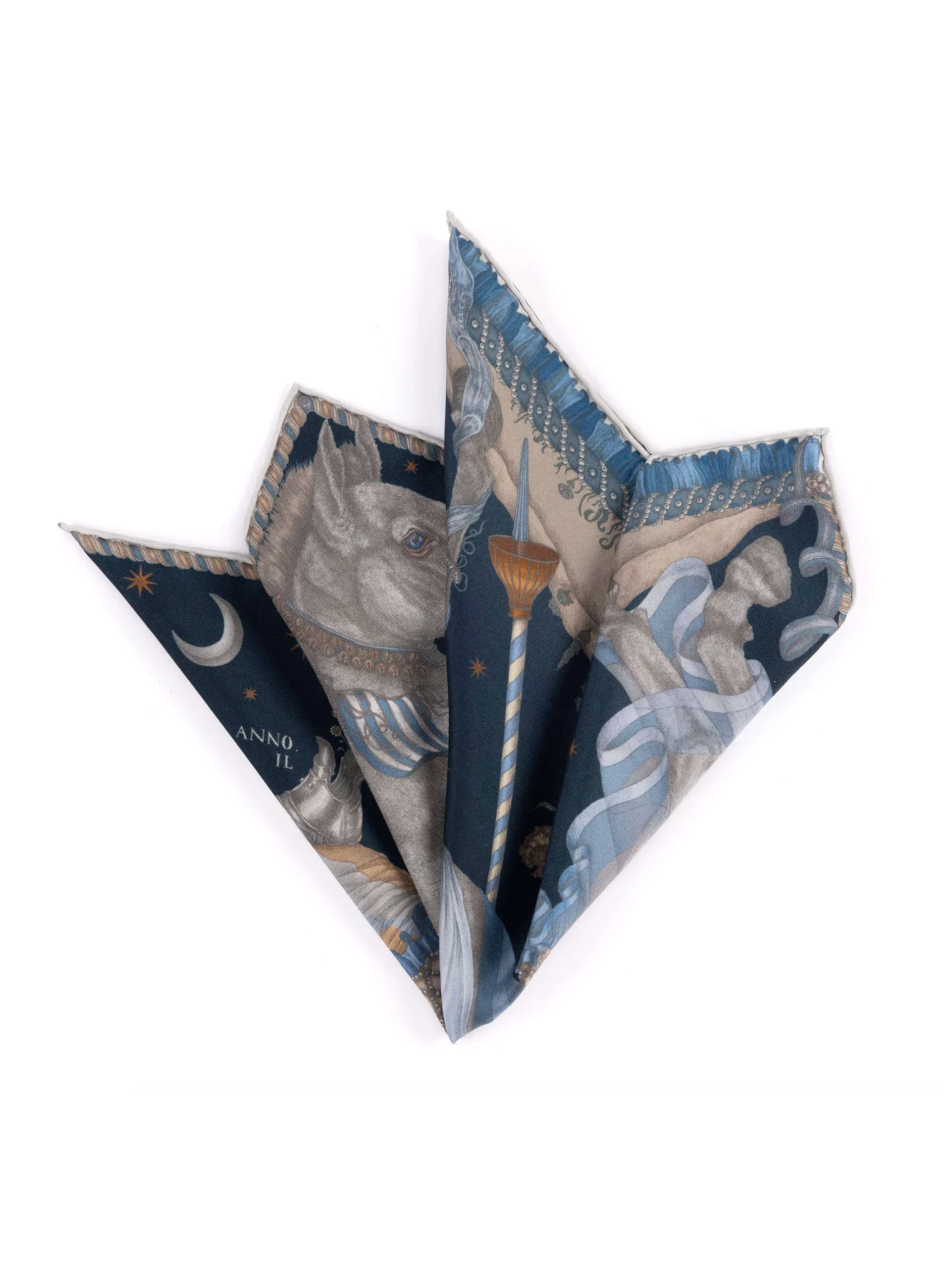 42x42 Small Silk Scarf-Celestial Steed-Mercury/Moonstone