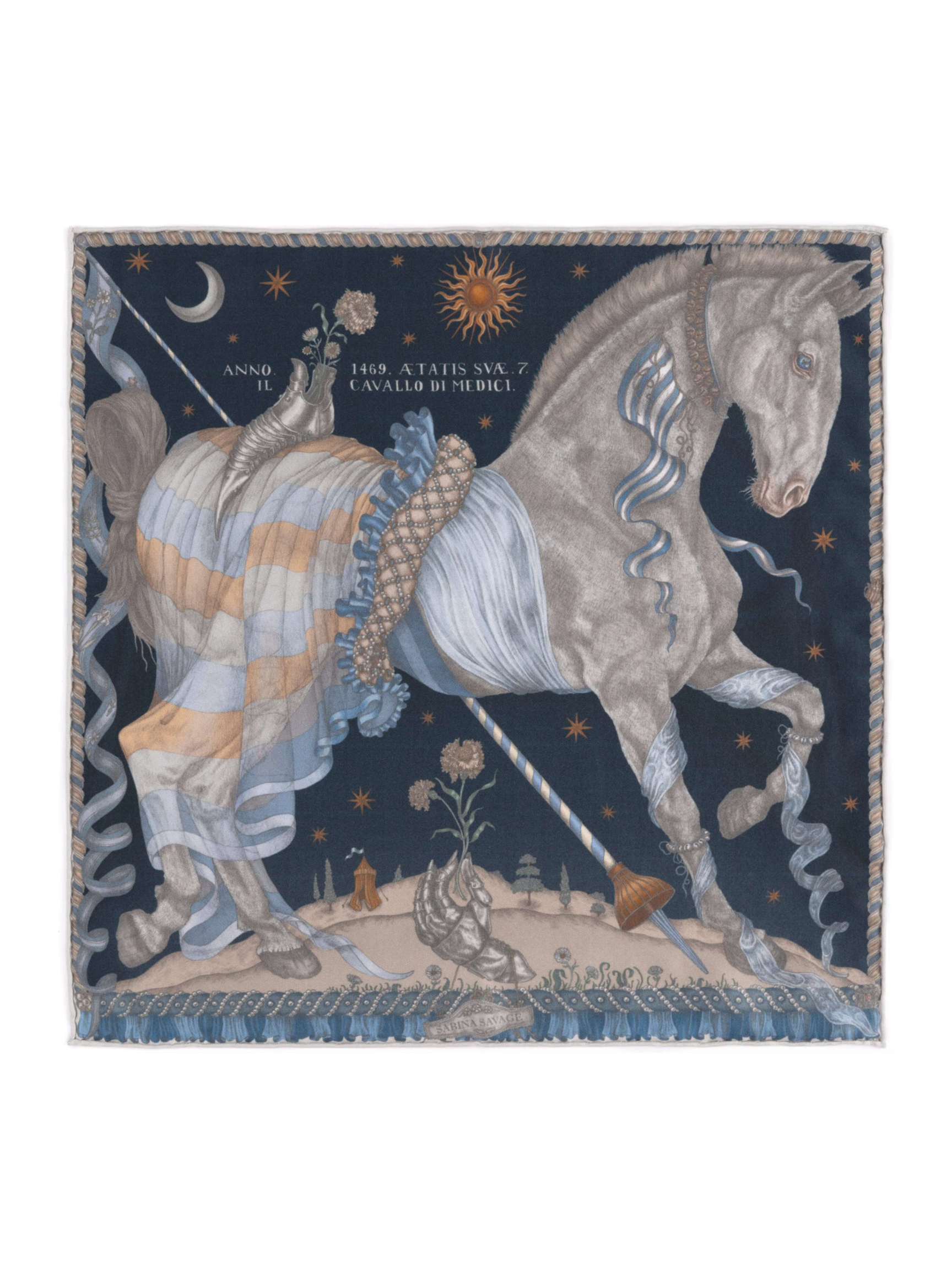 42x42 Small Silk Scarf-Celestial Steed-Mercury/Moonstone