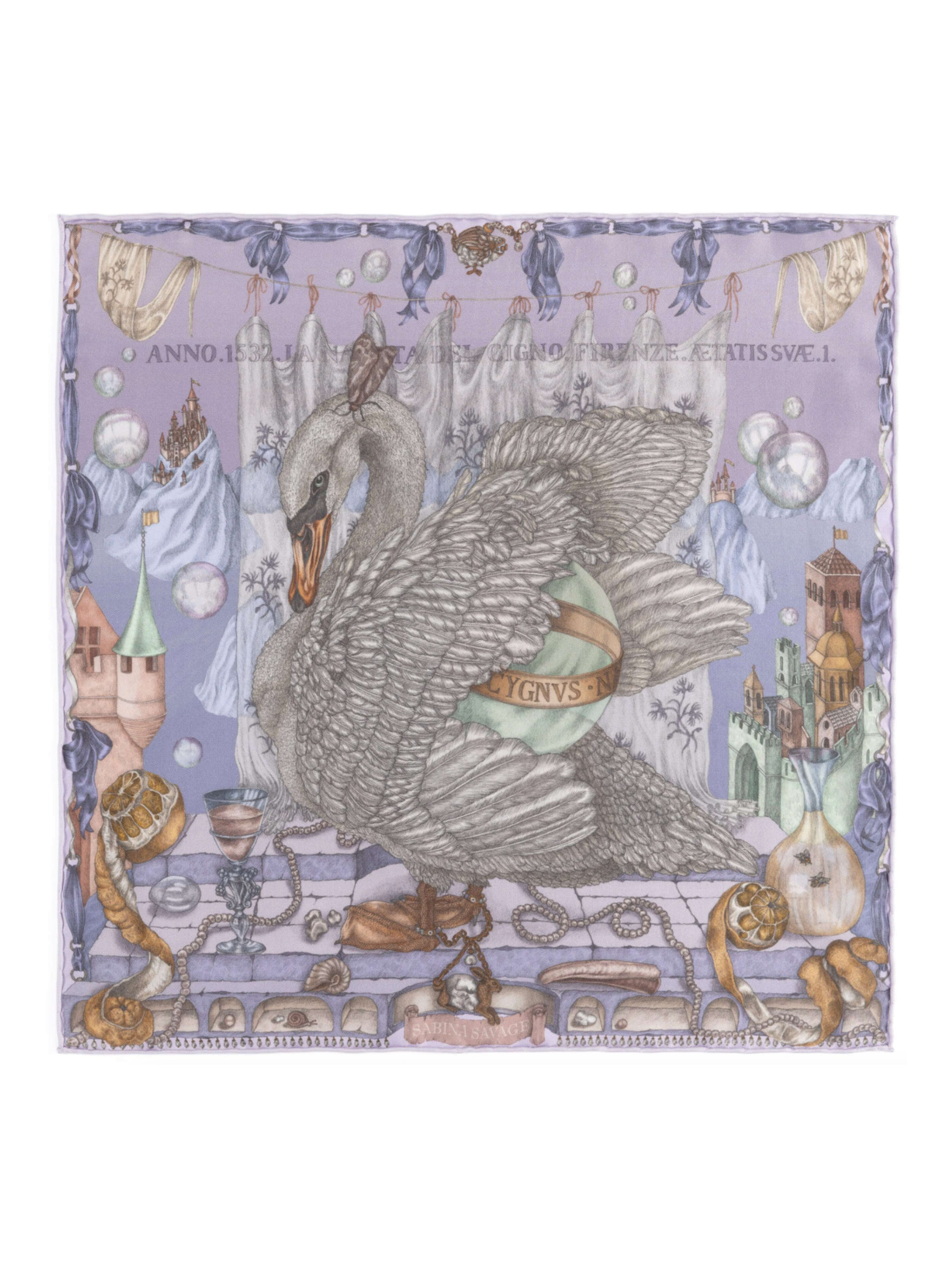 42x42 Small Silk Scarf-Glass Swan-Iris/Opal