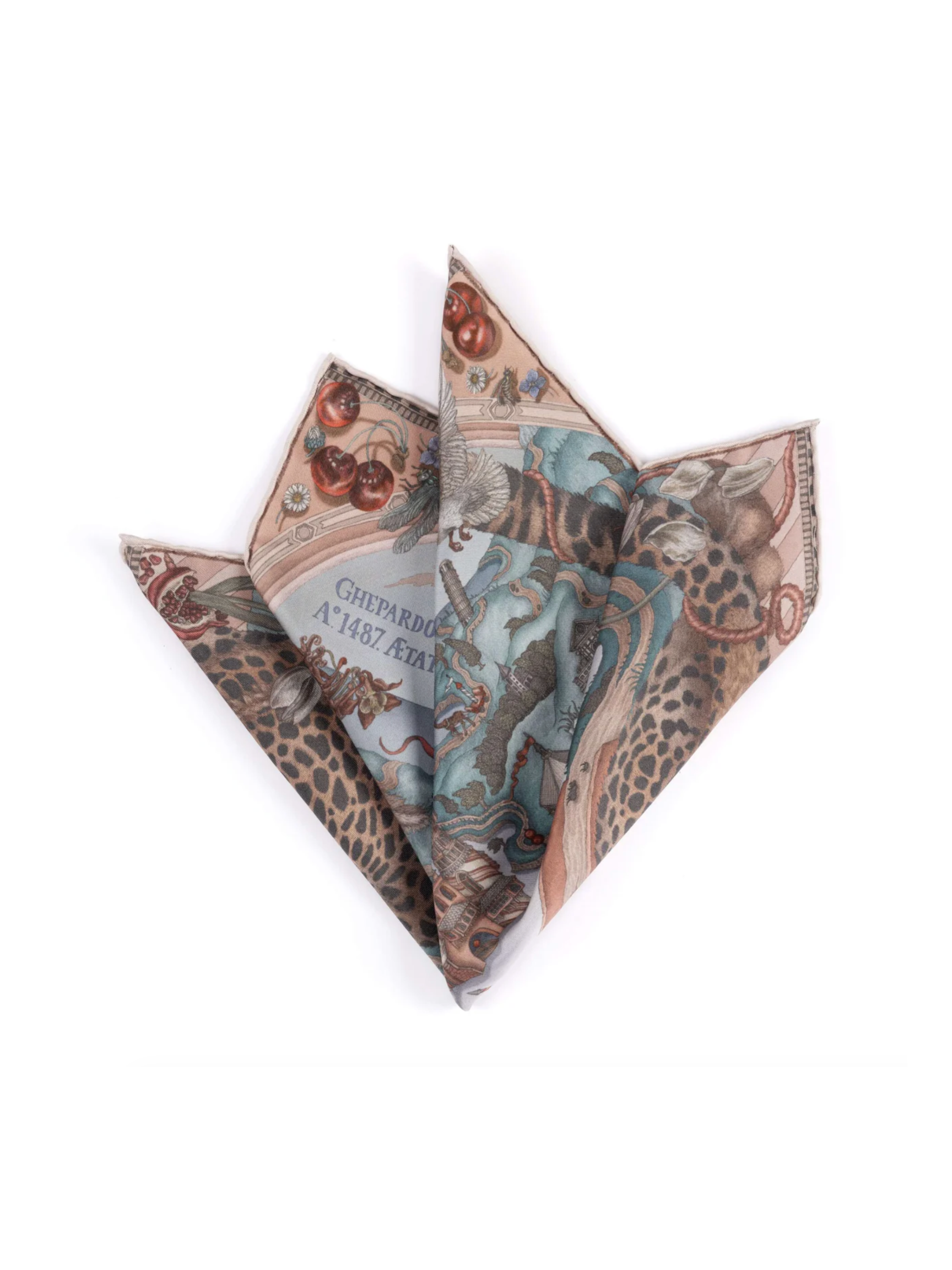 42x42 Small Silk Scarf - Medici Cheetah - Morello/Mint