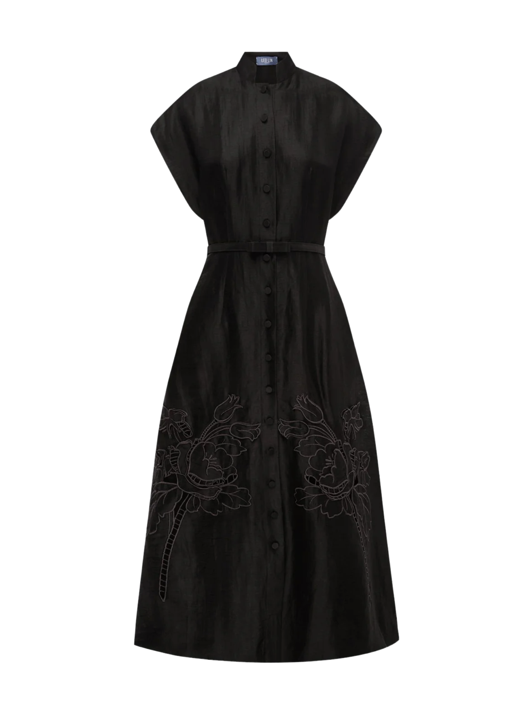 Aubrey Applique Shirt Midi Dress - Ebony