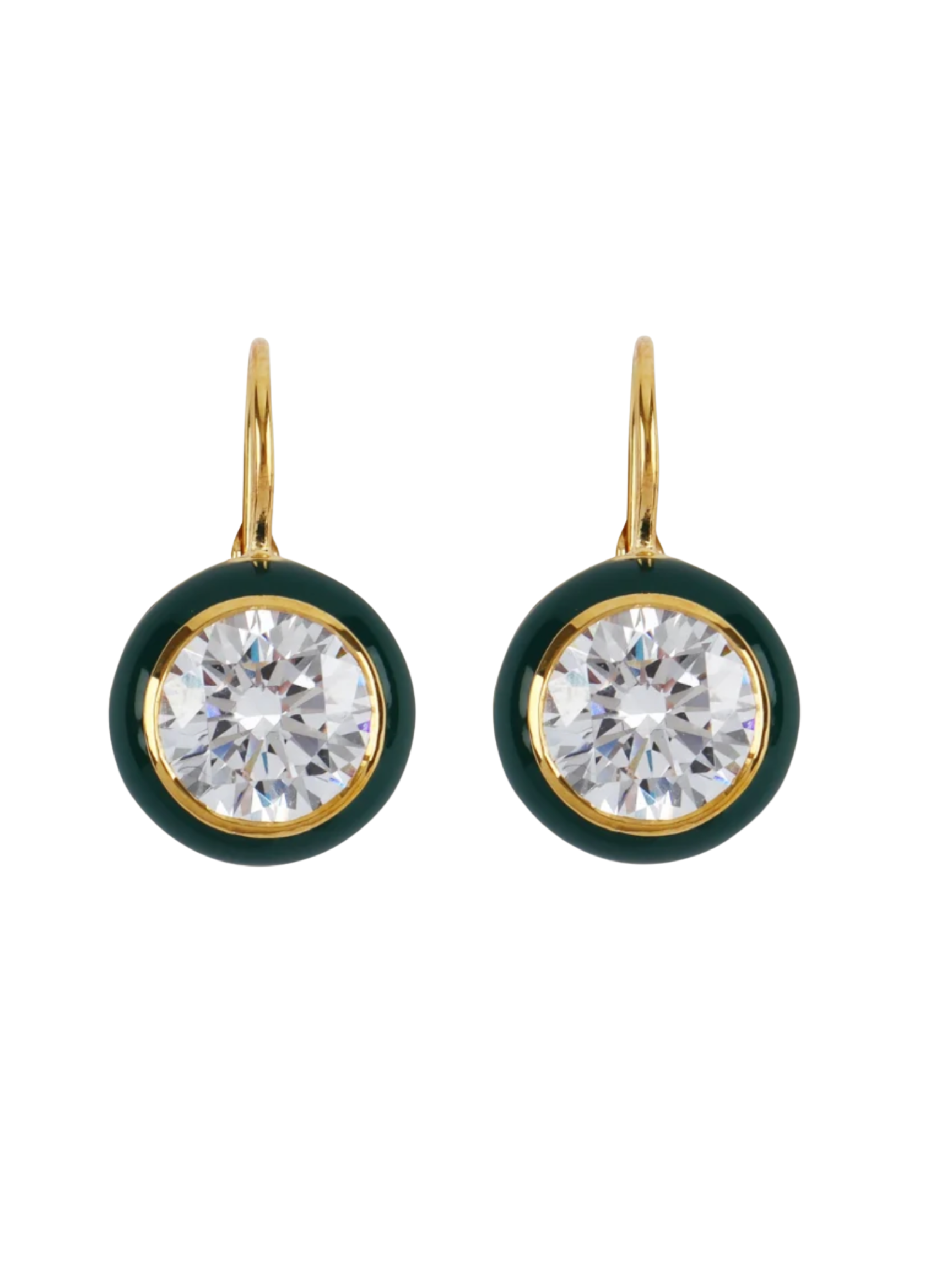 Green Enamel Bezel Drop Earring
