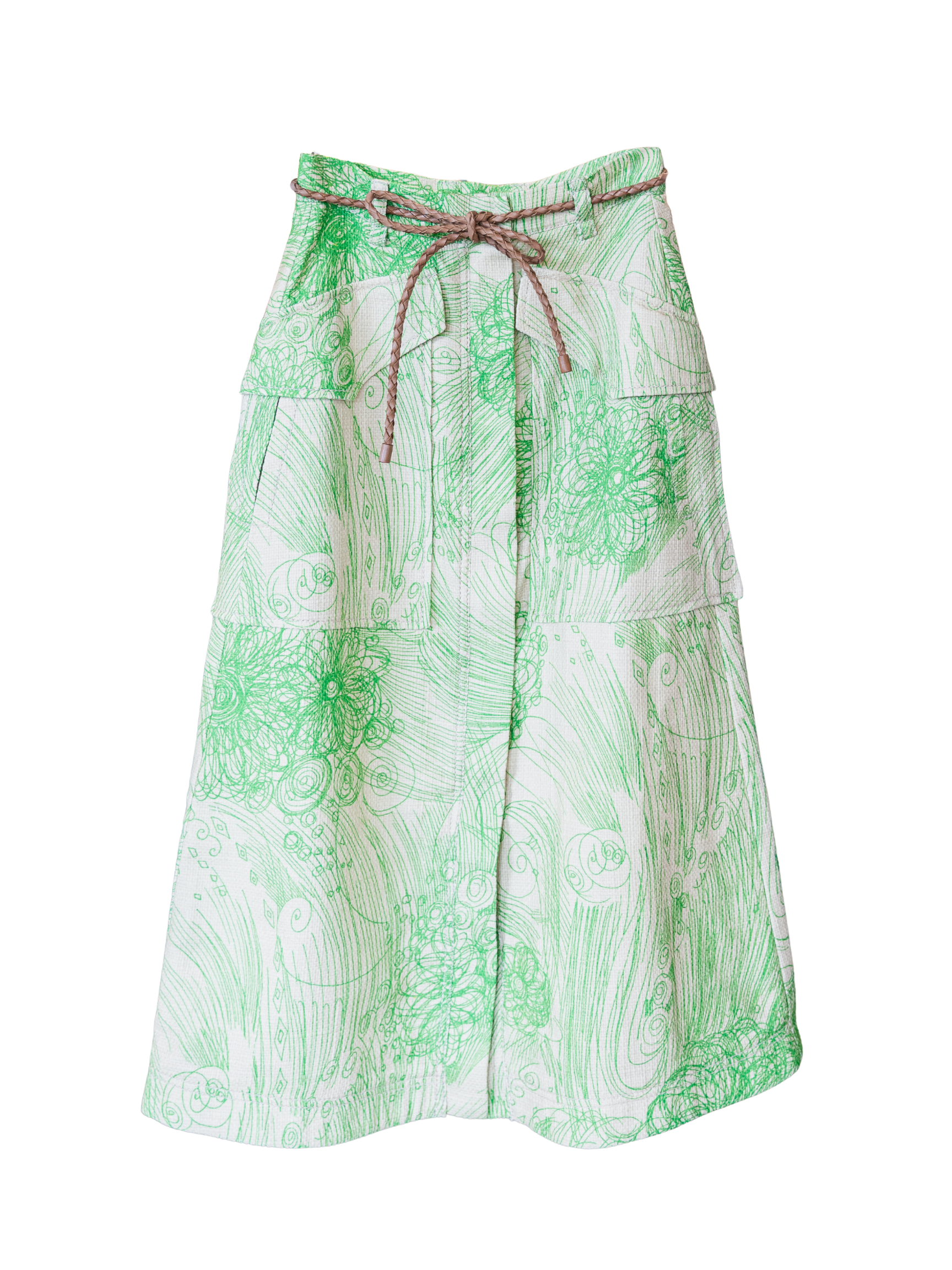 Scribbled Canvas Skirt - Grass Green