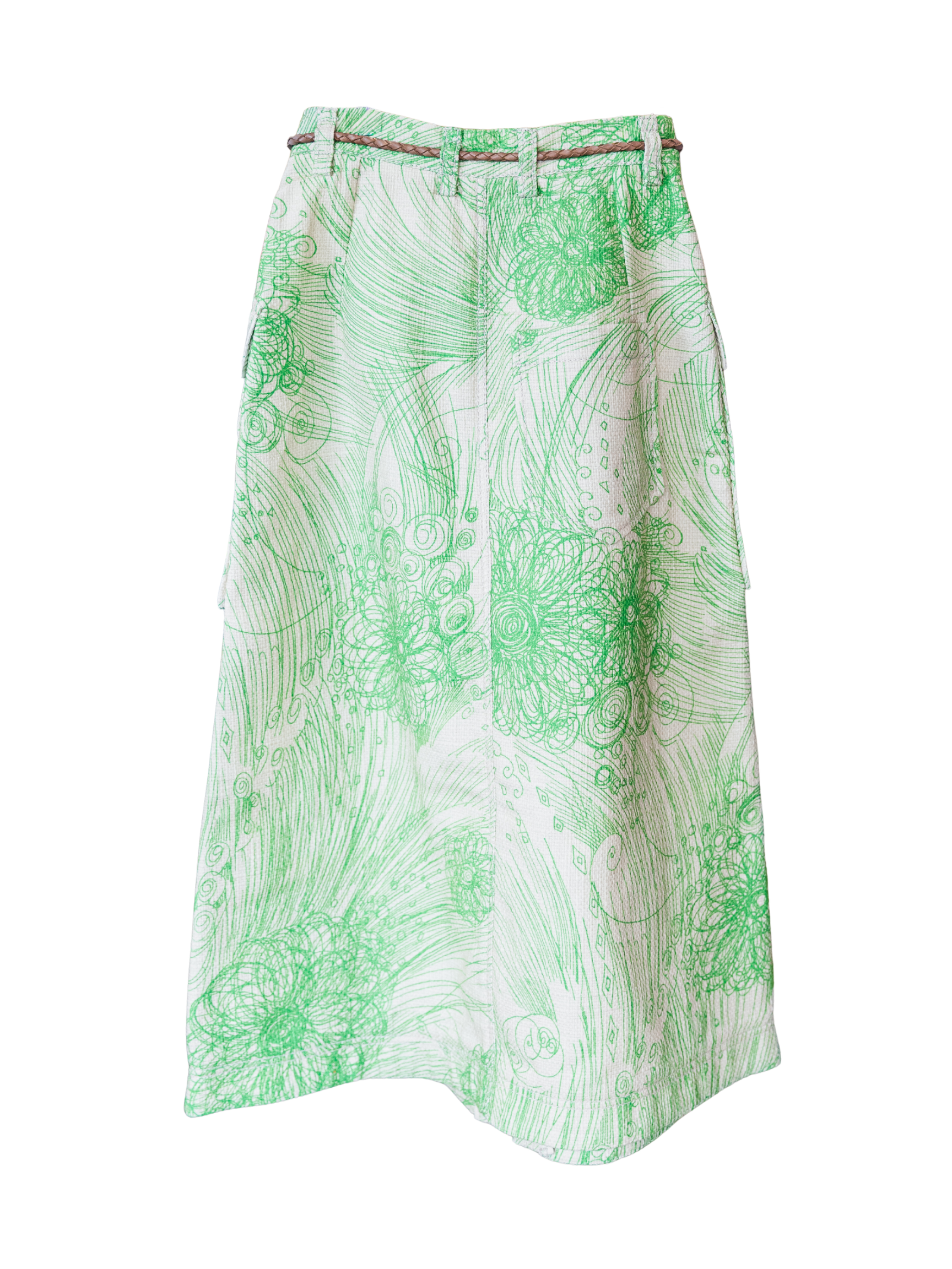 Scribbled Canvas Skirt - Grass Green