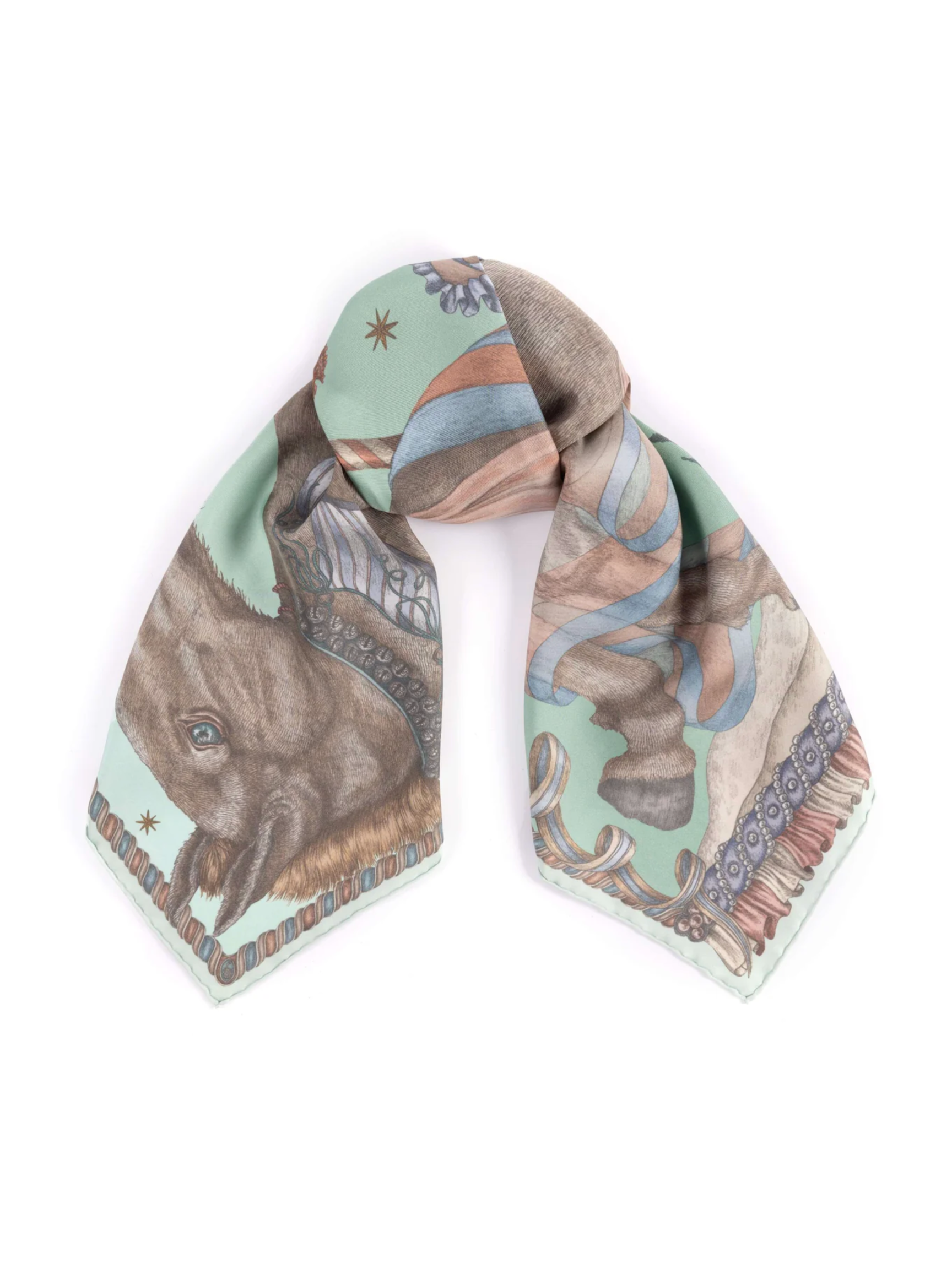 90x90 Medium Silk Scarf - Celestial Steed - Celadon/Salt