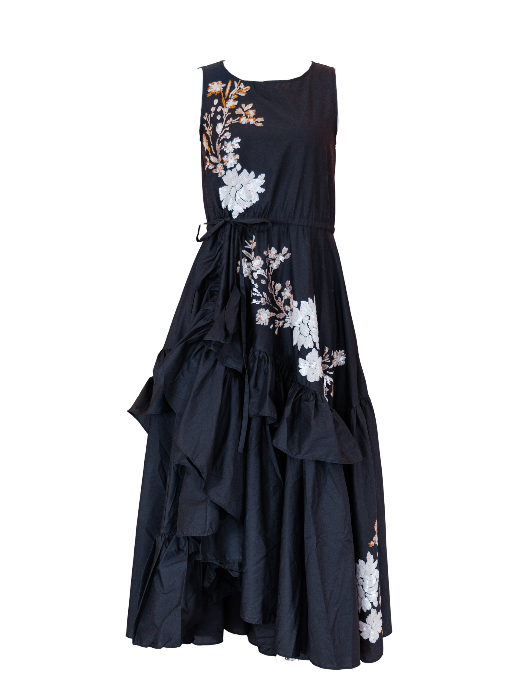 Asymmetrical Ruffle Dress - Black