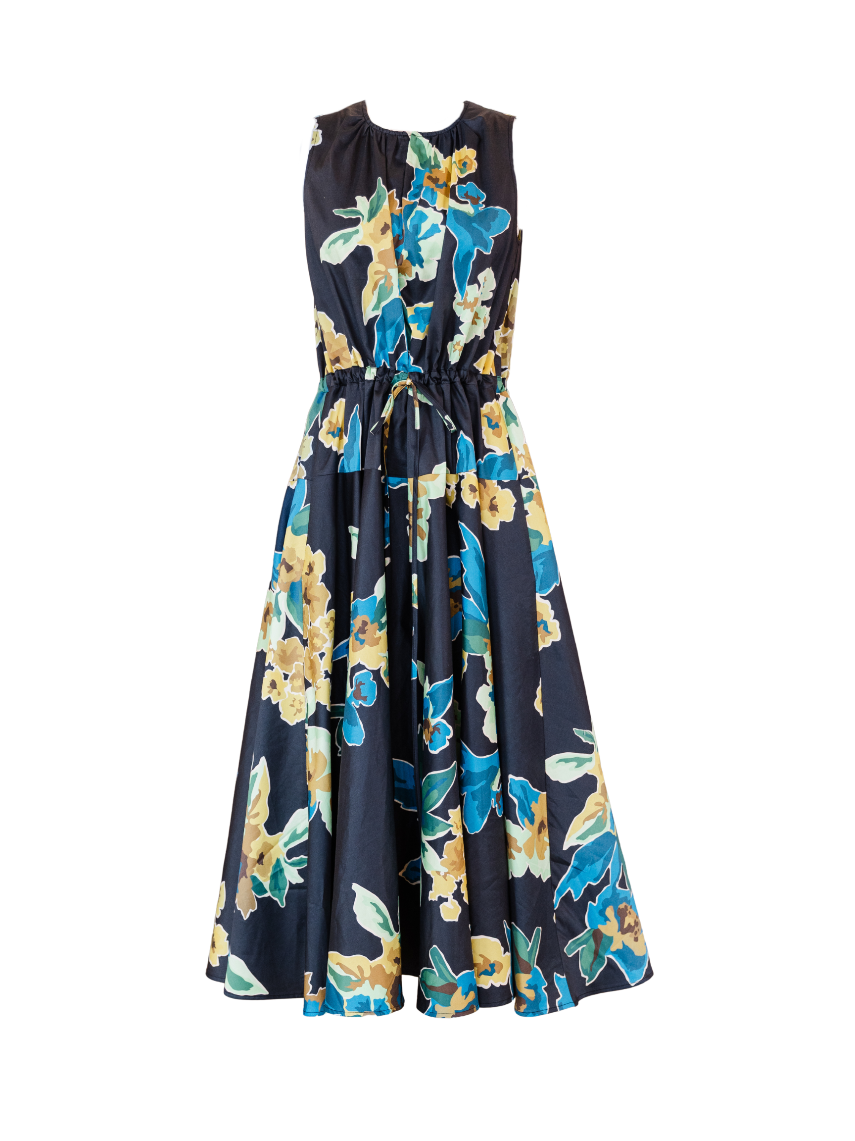 Sleeveless Floral Print Midi Dress - Black
