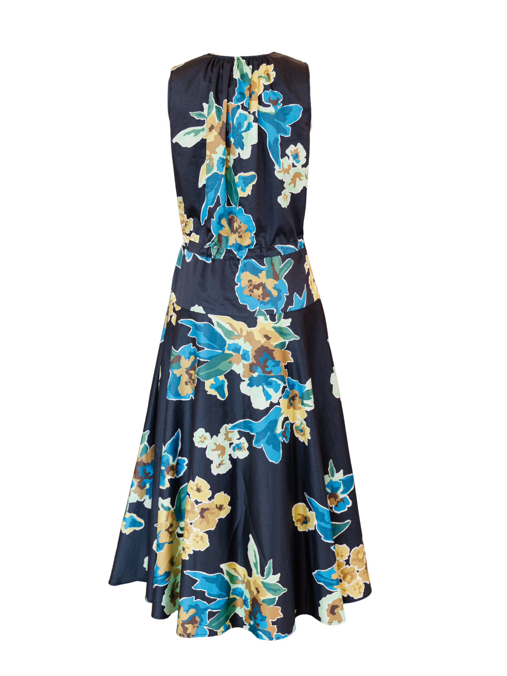 Sleeveless Floral Print Midi Dress - Black