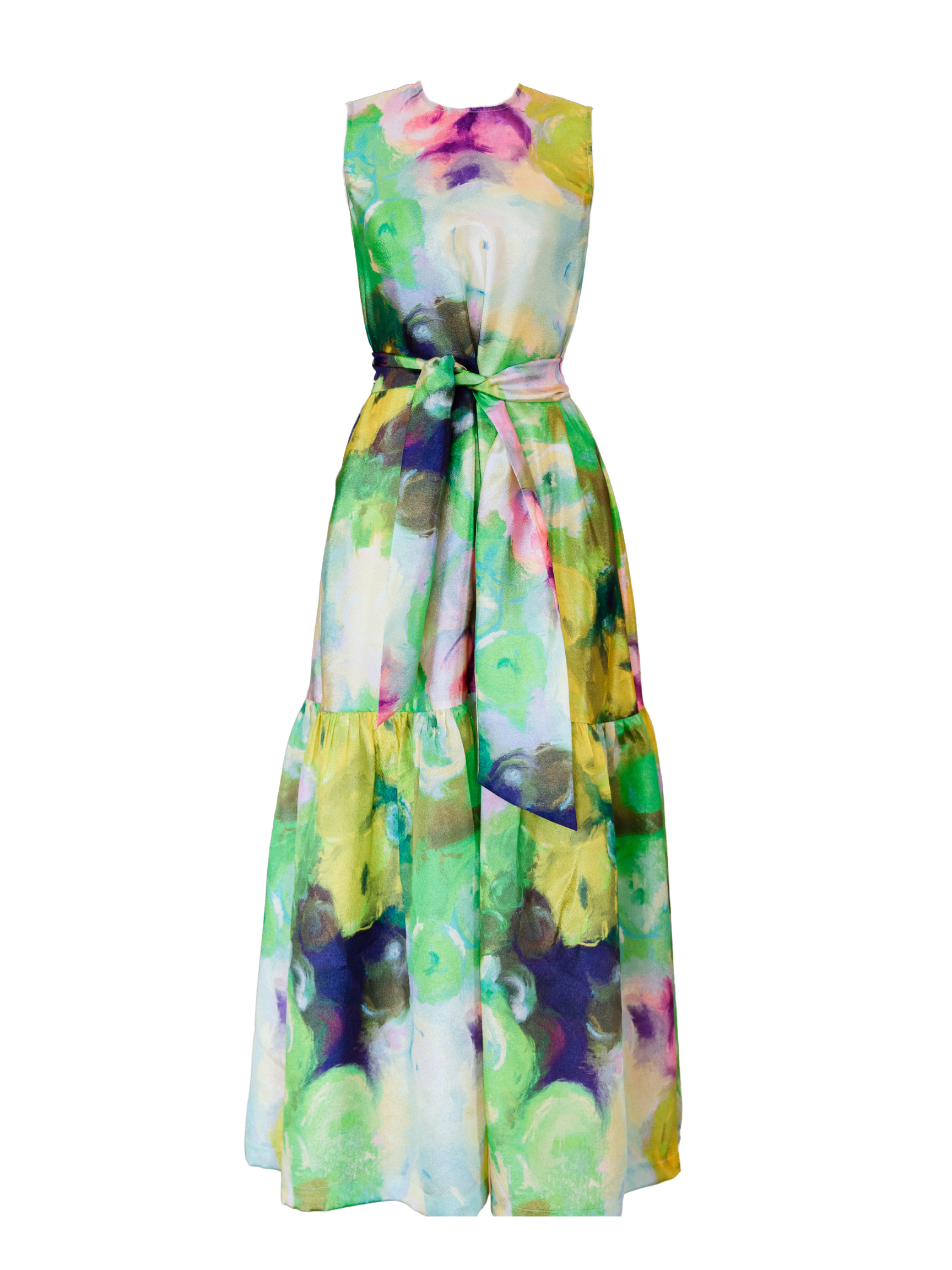 Watercolor Print Midi Shift Dress - Green