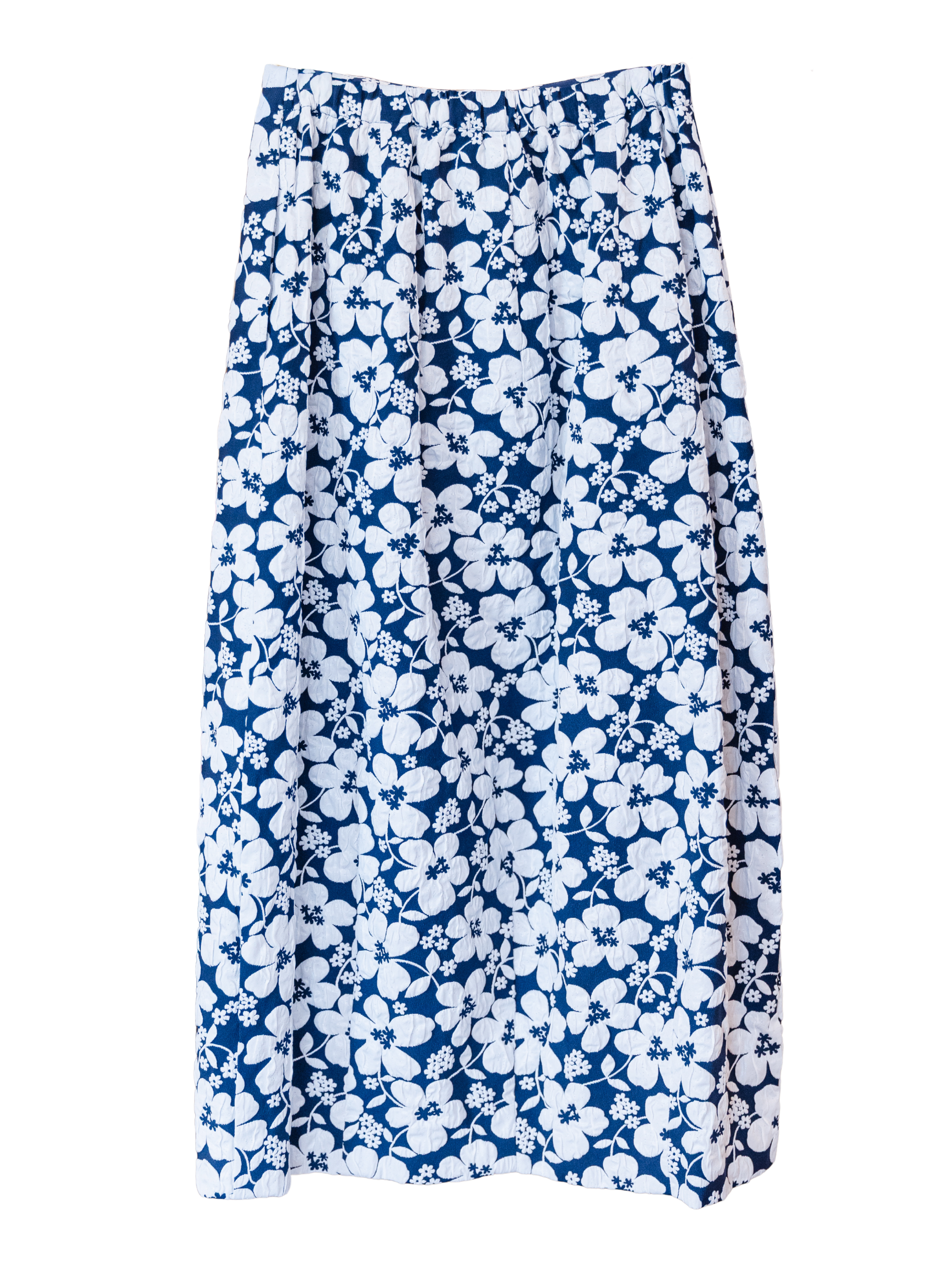 Belle Skirt- Navy/Pearl Floral Matelasse