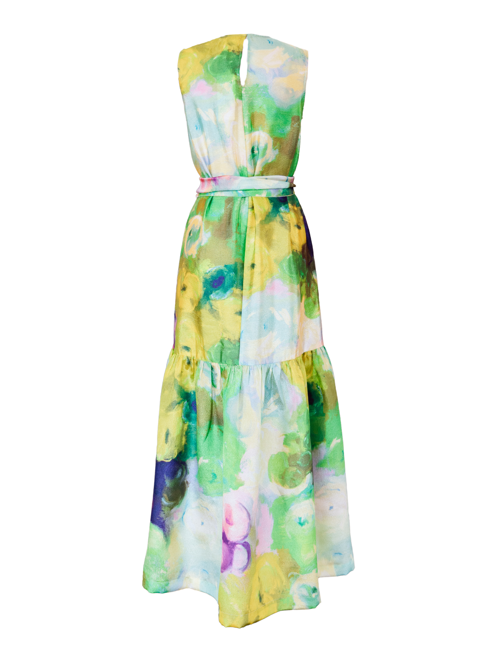Watercolor Print Midi Shift Dress - Green